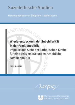 Nachhaltige Familienförderung durch die Anwendung des Subsidiaritätsprinzip ist das Objekt dieses Werkes. Aus der Perspektive der Christlichen Gesellschaftslehre werden die heutigen Phänomene der Bevölkerungsschrumpfung, (In)Stabilität der Beziehungen und der Balance von Arbeit und Familie geschildert und ausgewertet. Die Subsidiarität wird als Kriterium vorgestellt, an dem die Familienpolitik sich orientieren sollte, um die Entfaltung des Potenzials in den kleinsten und grundlegenden Zellen der Gesellschaft zu fördern. Das Ziel sind die Stärkung der Familie als Lebensgemeinschaft und der Schutz des Kindeswohls.