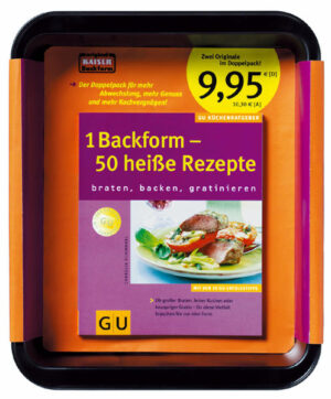 Der Doppelpack für mehr Abwechslung, mehr Genuss und mehr Kochvergnügen! 1 GU KüchenRatgeber "1 Backofen - 50 heiße Rezepte" 1 Kaiser Brat- und Auflaufform Ein Allroundtalent fürs Braten, Grillen und Backen und bis 260 erhitzbar. Antihaftbeschichtet, damit alles prima aus der Form kommt und auch das Säubern ein Kinderspiel ist. Für 4-6 Personen genau die richtige Größe (33x27x5cm). Damit Sie lange Freude an Ihrer Auflaufform haben, bitte die Antihaft-Beschichtung nicht mit scharfen oder spitzen Gegenständen beschädigen.