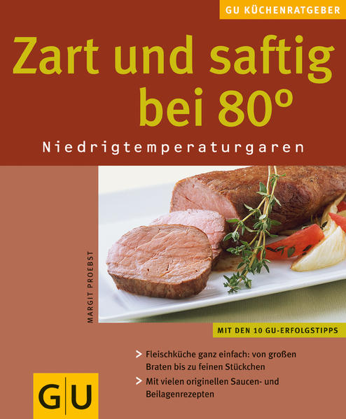 Schön saftig, unvergleichlich zart und garantiert sanft auf den Punkt gegart: so wunderbar schmeckt Fleisch und Geflügel nach der 80-Grad-Methode. Und so einfach geht es: Fleisch gut anbraten, im Backofen bei 80 Grad je nach Rezept schonend garen und nach Ende der Garzeit sofort servieren. Und sollten die Gäste sich verspäten macht eine halbe Stunde, die das Fleisch länger im Ofen bleibt, gar nichts. Mit Niedertemperatur gelingen große Braten, wie Schweineschulter und Lammkeule, edle Stücke, wie Rinderfilet und Lende oder kleine Stücke wie Hühnchenbrust und Kalbsrouladen ganz bestimmt. Und während das Fleisch im Ofen ist, haben Sie Zeit für das Drumherum, für sich, Ihre Gäste und Ihre Familie. Mit vielen originellen Extra-Saucen- und Beilagen-Rezepten. Und alle werden begeistert sein!