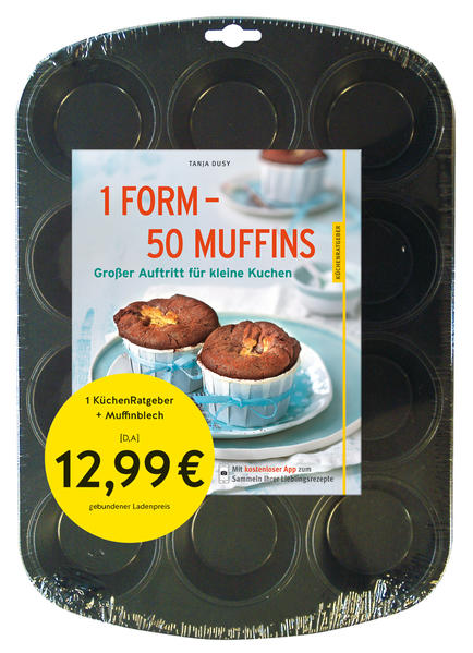 Muffins sind ein echtes Dauerbrennerthema. Drum haben wir den Ofen wieder angeheizt und herausgekommen sind 50 brandheiße neue Muffinskreationen! Muffins sind einfach wunderbar: Der Teig ist schnell gerührt und die Küchlein fix gebacken. Ob süß oder pikant, Muffins gehören heute einfach zu jedem Kindergeburtstag und zieren Brunchbüfett und Kaffeetafel. Die Kombinationsmöglichkeiten der Zutaten sind endlos: Ob Orangen-Chili-Muffins, Weiße Schoko-Beeren-Muffins oder trendige Rucola-Ziegenkäse-Muffins, für jeden gibt’s das passende Lieblingsmuffin! Noch mehr Muffins mit der cleveren Zutaten-Kombi-Tabelle, außerdem Warenkunde, Backtipps, Grundrezept und Deko. Jetzt im Set mit der antifhaftbeschichteten Muffinsform von Kaiser. Das Set enthält: 1 GU Küchenratgeber 1 Form - 50 Muffins 1 antihaftbeschichtete 12-er Muffinsform