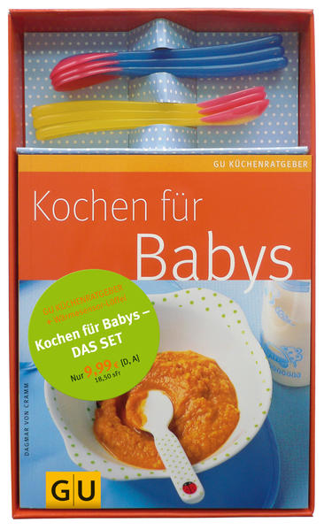 Kochen für Babys bietet die wichtigsten Informationen zur Babyernährung vom Tag der Geburt bis zum ersten Geburtstag des Kindes sowie viele abwechslungsreiche Rezepte für jede Entwicklungsstufe in Babys erstem Jahr. Zahlreiche Tipps und hilfreicher Rat der renommierten Ernährungsexpertin Dagmar von Cramm machen dieses Buch zum unverzichtbaren Begleiter für alle jungen Familien. Jetzt im Set mit sechs praktischen Wärmesensor Löffeln, die anzeigen, wann Babys Brei die richtige Temperatur hat. Die Löffelspitze wird weiß, wenn der Brei über 37 Grad warm ist. Das Set enthält: 1 GU Küchenratgeber Kochen für Babys, 6 Wärmesensor Löffel