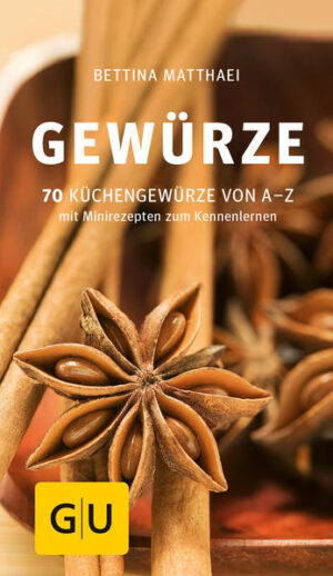 Wer bisher immer nur mit Salz und Pfeffer gewürzt hat, wird erstaunt über die faszinierende Vielfalt der Küchengewürze sein: das kleine, kompakte Nachschlage-werk versammelt die gängigsten und geschmacklich interessantesten Gewürze in über 70 Porträts. Sie sind nach deutschem oder ihrem gebräuchlichstem Namen alphabetisch geordnet und abgebildet. Zudem enthält das Buch alle wichtigen, klassischen Gewürzmischungen, Würzpasten und Würzsaucen. Mini-Kennenlern-Rezepte bei den einzelnen Gewürzen geben einen ersten Eindruck von Geschmack, Aroma und Verwendungsmöglichkeit. Ein ausführlicher Serviceteil erklärt, wie jedes Gewürz, ob getrocknet oder frisch, am liebsten behandelt werden möchte. Und zusätzliche Tabellen liefern einen Überblick zu Kombinationsmöglichkeiten.