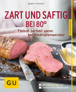 Schön saftig, unvergleichlich zart, herrlich rosa und garantiert sanft auf den Punkt gegart: so wunderbar gelingt Fleisch und Geflügel nach der 80-Grad-Methode. Und so einfach geht es: Fleisch gut anbraten, im Backofen bei 80 Grad je nach Rezept schonend garen und nach Ende der Garzeit sofort servieren. Und sollten die Gäste sich verspäten, macht eine halbe Stunde länger im Ofen gar nichts aus. Mit Niedrigtemperatur gelingen große Braten, wie Schulterbraten, Hirschkeule und Weihnachtsgans, edle Stücke, wie Kalbsfilet und Lende, oder kleine Stücke, wie Entenbrust und Filetsteaks, ganz bestimmt. Und während das Fleisch im Ofen ist, haben Sie Zeit für das Drumherum, für die vielen neuen originellen Saucen- und Beilagen-Rezepte, für sich, Ihre Gäste und Ihre Familie. Und alle werden begeistert sein!