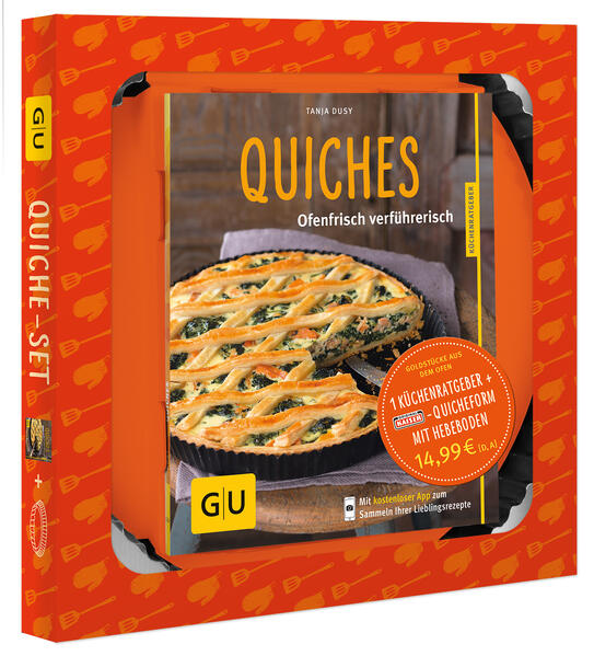 Auspacken und losbacken: die schönsten Rezepte für Quiche-Fans mit der dazu passenden Kaiser-FormEin Teig, ein Belag, ein Guss: Fertig ist die Quiche! Kein Wunder, dass die pikanten Kuchen so beliebt sind. Quiche-Fans können jetzt sofort losbacken, denn zu dem Küchenratgeber mit den schönsten Rezepten gibt es die original Kaiser-Quicheform gleich dazu. Damit nichts schiefgehen kann, sind alle Rezepte perfekt auf die Form abgestimmt. Von Quiche Lorraine bis Lachs-Spinat-Quiche, von Pastinaken-Nuss-Wähe bis Garnelentörtchen: Hier finden Sie garantiert Ihren neuen Ofen-Liebling! Komplett wird der Genuss mit kleinen Salatrezepten, und eine Pannenhilfe sorgt dafür, dass alle Quiches auf Anhieb gelingen. Kochbuch und Form im Geschenkkarton: der perfekte Backspaß im Doppelpack - für sich und andere! Das steckt im Buch: Quiche - einfach genial So ein Käse: Käsesorten im Überblick Grundrezept: Bunte Gemüsequiche Step-by-Step Mit Gemüse und Käse Mit Fisch und Fleisch Klein und fein Die Quiche-Basics: Die wichtigsten Zutaten und Utensilien Für Party und Gäste - Quiches für die große Runde Was tue ich, wenn Knackige Begleiter: Salate für jede Saison