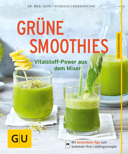 50 neue, gesunde und leckere Obst-Gemüse-Powerdrinks vom erfolgreichen AutorentrioJeden Tag mit einem Energiekick starten, fit und schlank bleiben und sich im Handumdrehen etwas Gutes tun - das Zauberwort für die moderne, gesunde Lebensweise heißt: Grüne Smoothies. Die saftigen, schnellen Mini-Mahlzeiten sind wahre Energiespeicher im Glas, weil jede Menge Vitaminpower aus frischem Obst und Gemüse drinsteckt. Es braucht nur ein paar Umdrehungen des Mixers, schon hat man aus frischen Früchten, jungem Blattgemüse, gesunden Salaten und Kräutern einen leckeren Vitamincocktail gemixt, der nicht nur super schmeckt, sondern uns auch dabei helfen kann, das Gewicht zu halten oder abzunehmen. Nachschub für Grüne Smoothies-Fans: Smoothies sind in aller Munde, und weil sie in wenigen Minuten fertig sind, kaum Arbeit machen und herrlich erfrischend wirken, auch das Trendthema Nr. 1. Ihre Fangemeinde wächst rasant. Ist ja auch kein Wunder: Es gibt kaum einen effektiveren Weg für gesunde, schlanke Ernährung. Deshalb legt das Erfolgsautoren-Trio um den Grüne Smoothie-Experten Dr. med. Christian Guth seinen Bestseller jetzt in neuer Aufmachung vor. Dr. Guth hatte im Jahr 2010 mit seinem Co-Autor Burkhard Hickisch das Grüne Smoothie-Konzept entwickelt und damit den gesunden Trend bei uns ausgelöst. Jetzt legen er und seine beiden Co-Autoren mit Grüne Smoothies in der beliebten GU-Reihe „KüchenRatgeber“ nach, mit 50 neuen Grüne Smoothie-Rezepten für die ganze Familie und das ganze Jahr. Grüne Smoothies, leicht gemacht: Nicht nur diejenigen, die abnehmen möchten, auch alle, die sich täglich mit Obst und Gemüse einfach gesund ernähren wollen, schwören auf den Grüne Smoothies-Effekt. Die figurfreundlichen Frischlinge sind ja auch so einfach und schnell gemacht! Und die gesunden Zutaten dafür können wir das ganze Jahr über kaufen. Deshalb folgen die Rezeptkapitel im neuen Grüne Smoothies-Ratgeber auch den Jahreszeiten und stellen uns einfache Smoothies zum Selbermachen für Frühling, Sommer, Herbst und Winter vor. Wie immer bei den GU-KüchenRatgebern gibt es zu den superleichten Rezepten praktische Tipps, die uns den Einstieg in die Grüne-Smoothie-Welt ganz easy machen. Kurz, knapp und effizient vermitteln sie Basiswissen zu den wichtigsten Fragen rund um Grüne Smoothies, zum Beispiel: Wie gesund sind Grüne Smoothies? Wann gibt’s die besten Früchte und Gemüse dafür? Welche Wildkräuter sind dafür perfekt? Welchen Mixer brauche ich? Ein zusätzliches Plus: Das Buch bietet auch Rezepte für Kindersmoothies. Denn gesunde Ernährung fängt ja bei den Kiddies an! Zaubertrank mit Powerpotential: Ob mit frischem Obst oder knackigem Gemüse, dem ersten, zarten Frühlingspinat oder würzigem Mangold, ob mit Sommersalaten, Wildkräutern, saftigen Herbstfrüchten oder nährstoffreichem Wintergemüse - Smoothies versorgen uns mit dem Besten, was in Obst und Gemüse steckt. Einfach, ohne Kochen, mit jedem Schluck. Sie haben das Zeug zum Lieblingsgetränk für Jung und Alt, die ganze Familie, das ganze Jahr. Sie sind fast unendlich variierbar, schmecken als Aperitif für Gäste wie als erfrischende Suppe im Sommer. Und strahlen uns aus dem Glas so frisch und leuchtend an wie ein Frühlingstag im Grünen! Auf einen Blick: Neue Grüne Smoothie-Rezepte für die ganze Familie vom Erfolgsautoren-Trio rund um den Grüne Smoothie-Experten Dr. med. Christian Guth. Leckerleichte Smoothie-Rezepte zum Selbermachen für Frühling, Sommer, Herbst und Winter. Mit hilfreichen Einsteiger-Tipps für alle, die die gesunde Welt der Grünen Smoothies für sich entdecken wollen: vom richtigen Mixer über Wildkräuter-Porträts bis zum Basiswissen über die gesundheitlichen Vorteile Grüner Smoothies. Neu: mit Rezepten für Kindersmoothies!