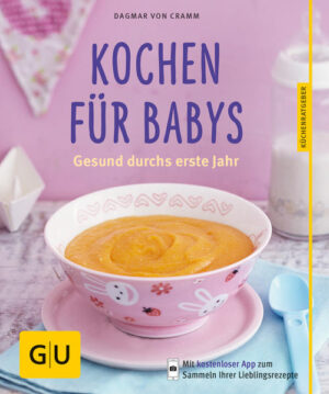 Gesund und glücklich durchs erste BabyjahrDas erste Baby ist da - jetzt kommt so viel Neues auf Sie zu! Schönes, Beglückendes. Aber eben auch Fragen: Was ist das Beste für mein Baby? Was kann ich tun, damit es sich gesund entwickelt? Die ausgewogene Ernährung bekommt jetzt einen ganz neuen Stellenwert in der Familie. Und dabei brauchen junge Eltern Orientierung und Sicherheit - die Sicherheit, ihrem Baby all das mitzugeben, was für das erste Lebensjahr wichtig ist. Immer mehr Mütter kochen deshalb die Nahrung für ihr Baby selbst. Weil Selberkochen Gewissheit gibt: das beruhigende Gefühl, dem Baby von Anfang an die besten Voraussetzungen für seine Entwicklung zu bieten. Nur beim Selberkochen weiß man wirklich, was in den Babybrei-Rezepten drin ist. Die Gläschen aus dem Supermarkt können da nicht mithalten. Topaktuell und unentbehrlich für junge Mütter: Die Autorin Dagmar von Cramm ist selbst Mutter von drei Söhnen. Gesunde Baby-Ernährung ist eines ihrer Spezialgebiete. Als Diplom-Ökotrophologin ist sie eine gefragte Ernährungsexpertin in Funk und TV. Sie weiß aus jahrzehntelanger Erfahrung, wie man Babynahrung am besten selber kocht und welche die optimalen Rezepte für Babybreie und die erste Beikost sind. Ihren Bestseller von 1997 Kochen für Babys legt sie jetzt deshalb in der beliebten GU-Reihe „KüchenRatgeber“ ganz neu auf: top aktualisiert, mit praktischem Serviceteil und einem Essensplan für das erste Babyjahr. Und mit den besten Rezepten und Tipps für die richtige Baby-Ernährung vom 5. bis zum 12. Monat. Babynahrung ist Vertrauenssache: Als junge Mutter kennen Sie das bestimmt - da stürmen so viele Ratschläge auf Sie ein, und dabei möchten Sie jemandem vertrauen, der selbst genügend Erfahrung hat. Dagmar von Cramm weiß, wie es sich anfühlt, wenn man als junge Mutter alles richtig machen möchte. Besonders bei der Frage: Wie schaffe ich es, meine Babynahrung selber zu kochen? Dagmar von Cramms Rezepte sind genau darauf abgestimmt: gesund, babygerecht und ganz einfach zu machen. Vor allem orientieren sie sich an den Entwicklungsphasen des Babys. In der Regel fängt man ja ab dem 5. Monat an, Beikost zu geben. Das erste Rezeptkapitel richtet sich daher nach den Ernährungsbedürfnissen von Babys vom 5. bis zum 8. Monat. Mit Rezepten für Mittags-, Nachmittags- und Abendbreie, bei denen mildes Gemüse, zartes Hühnchen und Fisch, Früchte und gut bekömmliches Getreide wie Couscous oder Grieß im Vordergrund stehen. Im zweiten Rezeptkapitel geht’s um die optimale Beikost vom 8. bis zum 12. Monat. Jetzt kann man den Kleinen schon so leckerleichte Dinge wie Gemüsenockerl, Stampfkartoffeln oder Apfel-Hafer-Brötchen schmackhaft machen. Was mache ich, wenn …? Im ersten Lebensjahr müssen Babys so vieles lernen, auch das richtige Essen gehört dazu. Dabei brauchen auch die Eltern Unterstützung! Weil immer wieder Fragen auftauchen, wie: Was mache ich, wenn …? Genau dafür sind die praktischen Tipps im Serviceteil von Kochen für Babys gedacht, die sich um diese Themen drehen: Rund ums Stillen und die Flaschenmilch Was bekommt meinem Baby gut? Was koche ich, wenn das Baby krank ist? Wie lernt mein Baby, mit dem Löffel zu essen? Unentbehrlich auch: die alltagsnahen Basis-Tipps wie der Essensplan und die übersichtliche Gewichtskurve fürs erste Lebensjahr. Das erleichtert Eltern das Kochen und Füttern enorm. Und die junge Familie kommt damit sicher, gesund und glücklich durchs erste Babyjahr! Auf einen Blick: Der Bestseller der Babyernährungs-Expertin Dagmar von Cramm jetzt ganz neu aufgelegt: top aktualisiert, mit den besten Tipps und Rezepten rund um die optimale Baby-Nahrung zum Selberkochen. Babybrei- und Beikost-Rezepte einfach und gesund selber machen. Mit den besten Rezepten für die zwei wichtigen Entwicklungsphasen vom 5. bis zum 8. Monat und vom 8. bis zum 12. Monat. Zusätzliches Plus: die vielen alltagstauglichen Tipps rund ums Stillen und die Flaschenmilch, wann man mit Beikost beginnt, wie Babys das Essen mit dem Löffel lernen und was Babys für ihre optimale Ernährung wirklich brauchen.