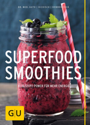 Für den täglichen Power Smoothie: Neue Smoothie Rezepte mit SuperfoodsSpätestens seit dem Mega-Erfolg der Green Smoothie Rezepte des Autorenduos Dr. med. Christian Guth und Burkhard Hickisch gehört ein grüner Smoothie bei gesundheitsbewussten Genießern heute zur täglichen Ernährung ganz selbstverständlich dazu. Und immer mehr Smoothie Fans interessieren sich auch für Superfoods - die teils exotischen, teils auch bei uns heimischen Power-Lebensmittel mit dem Zusatzplus an pflanzlichen Vitalstoffen, Vitaminen, Spurenelementen und Mineralien. Dass diese beiden Power-Trends unbedingt zusammengehören, ist überhaupt keine Frage. Und - voilà! - jetzt legen die Smoothie Experten um Dr. Guth dazu auch endlich ein neues Smoothie Buch vor: Superfood Smoothies von GU. 50 neue, fröhlich bunte, super gesunde Drinks für alle Smoothie Fans! Schnell den Mixer für Smoothies anwerfen: Klar schmecken Kiwi Smoothie, Papaya Smoothie, Mango Smoothie oder Erdbeer Smoothie zu jeder Tageszeit lecker. Aber mehr noch als ein Frucht Smoothie legen die 50 neuen Superfood Smoothies Rezepte gesundheitlich eines drauf, und zwar ganz nach dem Motto: A smoothie a day keeps the doctor away! Im Prinzip sind Superfood Smoothies nämlich so etwas wie ein Green Smoothie oder Frucht Smoothie, kombiniert mit Superfood Zutaten. Und dabei nutzen die Smoothie Experten für ihre Smoothie Rezepte alle Superfood Zutaten, die derzeit bei uns in aller Munde sind. Daraus zaubern sie die tollsten, einfach im Smoothie Mixer zu machenden, gesunden Smoothie Wunder: mit Aloe Vera, Acai-Beeren oder Aronia, Spirulina, Hanf oder Chiasamen, Johannisbeeren, Maca-Pulver, Matcha, und und und. Alle Smoothies sind ruck, zuck im Mixer fertig! Smoothies mit Super Food: Wer einen Smoothie Mixer zu Hause hat, kann mit diesen Rezepten die Vitalstoff-Power von Superfoods jetzt noch leichter in die tägliche Ernährung integrieren. Die Smoothie Rezepte von Superfood Smoothies kombinieren Superfoods, sonnige Früchte, frisches, vitalstoffreiches Blattgrün aus Wildkräutern, Gräsern, Blättern oder Gemüse sowie Gewürze und natürliche Zuckeralternativen wie zum Beispiel Honig oder Ahornsirup. Daraus entstehen in Sekundenschnelle leckere, gesunde Mini-Mahlzeiten für jede Gelegenheit. Bunt, erfrischend und bekömmlich liefern Superfood Smoothies wertvolle Pflanzennährstoffe in allerbester Form. Gesunde Smoothies selber machen: Im Smoothie Mixer püriert, kann unser Stoffwechsel die bioaktiven Pflanzenstoffe am leichtesten und schnellsten verwerten. Der Turbo-Mixer püriert die Zutaten so extrem fein, dass die Faserzellen der Pflanzen vollständig aufgeschlossen werden - dadurch wird die wertvolle Rohkost nicht nur super bekömmlich. Unser Stoffwechsel kann die wertvollen Vitalstoffe auch in kürzester Zeit aufnehmen und sofort in neue Energie umwandeln. Die drei Rezeptkapitel von Superfood Smoothies bieten für jeden Geschmack und jede Tages- und Jahreszeit das passende, powervolle Rezept: Die Grünen Smoothies: z. B. Fitness Smoothie mit Chiasamen, Vitalstoff-Erwachen Smoothie mit Kurkuma, Smoothie Rot und Grün mit Eichblattsalat und Mangold, Green Smoothie mit Sprossen und Moringa, Mondlicht Smothie mit Aroniabeeren, Wellness Smothie mit Gänseblümchen, Green Smoothie gegen Erkältung, Green Smoothie zum Entgiften mit Granatapfel, Spring Detox Smoothie mit Brennnesseln, Yoga Smoothie mit Matcha und Minze … Die Gehaltvollen Smoothies: z. B. Smoothie mit Avocado und Kakao, Super Food Smoothie mit Hanfsamen und Kokos, Smoothi mit Aronia und Leinsamen, Tom und Jerry Smothie mit Walnüssen, Erdbeer Smoothie mit Gerstengras und Aronia, Purpur Smoothie mit schwarzen Johannisbeeren, Superfood Smoothie mit schwarzem Sesam, Super Food Smoothie mit Sonnenblumenkernen und Spirulina, Smothie mit Paranüssen und Kokosmus, Pistazien Smoothie … Die Fruchtigen Smoothies: z. B. After Work Power Smoothie mit Himbeeren, Ananas Smoothie mit Gerstengras, Bananen Smoothie mit Gojibeeren und Maca, Erdbeer Smoothie mit Frauenmantel, Papaya Smoothie mit Kakao, Apfel Smoothie mit Kokosmus, Apfel Smoothie mit Chiasamen, Sommerfrische Smoothie mit Sprossen, Guten Morgen Smoothie mit Physalis und Gojibeeren, Frucht Smoothie mit Heidelbeeren und Pfirsichen, Superfood Smoothie mit Beerenmix … Superfood Basics: Neben der großen Auswahl neuer, leckerer Smoothie Rezepte bietet Superfood Smoothies allen gesundheitsbewussten Genießern auch noch jede Menge nützliches Superfood-Wissen. Es stellt nicht nur die besten Superfood Zutaten für Smoothies in einer praktischen kleinen Warenkunde vor. Sondern gibt umfassend und informativ Einblick in die Zusammenhänge von Stoffwechsel, Fitness, Gesundheit und Wohlbefinden - auch für Einsteiger absolut leicht verständlich und praxisnah zusammengefasst. Bei jedem Rezept findet sich zusätzlich ein besonderer Tipp mit Gesundheits-Benefit. So easy und lecker war gesund Genießen noch nie! Superfood Smoothies auf einen Blick: Superfood trifft Smoothie: 50 neue, bunte, super gesunde Drinks aus dem Smoothie Mixer - jetzt mit Superfoods wie Chiasamen, Gojibeeren, Acai-Beeren, Maca-Pulver & Co. · Vom Smoothie Experten-Team: Die Autoren Dr. med. Christian Guth, Burkhard Hickisch und Martina Dobrovičová zählen zu den absoluten Top Smoothie Experten Deutschlands. Täglicher Vitalstoffkick: Mit Superfood Smoothies lässt sich die unschlagbare Vitalstoff-Power von Superfoods noch einfacher und alltagstauglicher in die tägliche Ernährung integrieren. A smoothie a day keeps the doctor away!