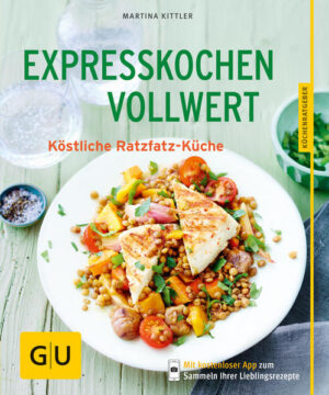 Vollwertkost-Rezepte: Gesund kochen in RekordzeitWie Sie sich vollwertig ernähren, ohne dafür stundenlang am Herd zu stehen? Im GU-Küchenratgeber „Expresskochen Vollwert“ finden Sie Rezepte, die im Turbotempo auf dem Tisch landen, gesund sind und hervorragend schmecken. Vollwertkost: Ihr Buch auf einen BlickDas erwartet Sie im GU-Küchenratgeber „Expresskochen Vollwert“: Tipps und Extras: Vollwert-Zutaten für die Blitzküche, kernige Müslis und Würzwunder für alle Fälle Frühstück: Beeren-Müsli mit Bananenmus, Bircher-Müsli mit Mango, Dinkel-Birnen-Porridge, Hirse-Himbeer-Müsli mit Mohn, Nuss-Paprika-Paste und mehr Salate, Suppen, Snacks: Pak Choi mit Avocado und Garnelen, Zucchininudel-Salat, Kohlrabi-Coleslaw, Bulgur-Linsen-Salat mit Blumenkohl, Pastinaken-Creme mit Petersilienöl und mehr Hauptsache Vollwert: Kartoffel-Gemüse-Pfanne, Brokkoli-Penne mit Drei-Kerne-Pesto, Paprika-Kraut-Farfalle, Balsamico-Linsen mit Kürbis, Polentaschnitten mit Chili-Gemüse und mehr Schön süß: Orient-Obstsalat mit Granatapfel, Melonen-Minze-Mousse, Blitz-Tiramisu mit Erdbeeren, Kefir-Püfferchen mit Beeren und mehr Vollwertkost - was heißt das eigentlich?Frisches Gemüse, Obst, Milch und jede Menge Vollkornprodukte - all das steht bei der Vollwertkost auf dem Speiseplan. Weißes Mehl oder weißer Zucker sind hingegen gestrichen. Bei der Vollwerternährung werden möglichst unverarbeitete Lebensmittel verzehrt. Auf dem Teller landen gesunde Zutaten, die den Körper mit allem versorgen, was er braucht: Vitamine, Mineralstoffe und sekundäre Pflanzenstoffe. Statt Produkte zu kaufen, die von der Industrie mit allerhand Zusatzstoffen gespickt wurden, greifen Sie zu Nahrungsmitteln, die uns die Natur geschenkt hat. Als Belohnung werden Sie mit wertvollen Inhaltsstoffen, vollem Aroma und Genuss verwöhnt. Wie funktionieren Vollwertkost-Rezepte auf die Schnelle?Heutzutage haben wir vor allem einen Anspruch an unser Essen: Es muss möglichst schnell auf unserem Teller sein. Zwischen den täglichen To-dos in unserem Alltag nehmen wir uns häufig keine Zeit für einen ausgedehnten Einkauf auf dem Markt oder das aufwändige Gericht mit den vielen Zutaten. Nur, um unser Magenknurren in der Mittagspause oder nach Feierabend möglichst schnell zu stillen, greifen wir deshalb häufig zu Fertigprodukten. Bis jetzt! Denn wer die Vollwertküche aus dem GU-Küchenratgeber „Expresskochen Vollwert“ ausprobiert hat, kann ab sofort auch in Rekordzeit vollwertig und gesund kochen. Alle Rezepte in diesem Kochbuch sind in maximal 30 Minuten zubereitet und mit lauter Gesundheits-Pluspunkten versehen. So werden Sie nicht nur schnell satt, sondern tun auch etwas Gutes für Ihr Wohlbefinden und Ihre Figur. In der fixen Vollwertküche setzen Sie auf Produkte, die Ihnen das Leben leichter machen: Gemüse, Vollkornnudeln, kurzgegartes Getreide wie Quinoa oder Amaranth und Hülsenfrüchte wie Kichererbsen oder Linsen. Wir zeigen Ihnen, wie Sie am besten auf Vorrat kochen oder schlaue Zeitsparer in Ihre Rezepte integrieren. Ein Tag mit „Expresskochen Vollwert“Und so könnte ein vollwertiger Tag mit dem GU-Küchenratgeber bei Ihnen ab sofort aussehen: Morgens lockt sie das „Hirse-Himbeer-Müsli mit Mohn“ aus dem Bett. Dieser Sattmacher steht nach 25 Minuten Zubereitung auf dem Tisch. Mittags lassen Sie sich eine „Kartoffel-Gemüse-Pfanne“ schmecken. Gemüse wie Paprika und Zucchini und Gewürze wie Rosmarin und Oregano entführen Sie in Ihrer Mittagspause in den Süden. Abends tischen Sie „Pak Choi mit Avocado und Garnelen“ auf. Die Avocado ist ein echtes Superfood: Sie versorgt Ihren Körper mit guten, gesunden Fetten. Garnelen sind ein prima Eiweißlieferant und machen lange satt. Vollwertig und süß - geht das?Oh ja! Auf süßen Nachtisch müssen Sie auch bei einer vollwertigen Ernährung nicht verzichten. Es gibt viele gesunde Lebensmittel, die sich prima für Desserts eignen. Unsere „Melonen-Minze-Mousse“ (fertig in 25 Minuten) wird mit Vollrohrzucker und Johannisbrotkernmehl zubereitet und das „Blitz-Tiramisu mit Erdbeeren“ (fertig in 20 Minuten) mit Dinkel-Vollkorn-Zwieback und Zartbitterschokolade.