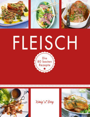 "Fleisch": Das Kochbuch mit den besten FleischrezeptenZart, würzig, duftend, deftig – hier kommen die 80 besten Fleischrezepte für alle Liebhaber von Filet, Kotelett, Medaillons & Co. Gebraten, geschmort oder gewürfelt: Wie dürfen wir Ihre Fleischgelüste stillen? Der Metzger Ihres Vertrauens bekommt jetzt jede Menge zu tun. Mit Ihrem neuen Kochbuch können Sie nämlich jeden Tag neue Fleischrezepte kochen und Lieblingsgerichte entdecken – ausgefallen, raffiniert oder einfach. Das Kochbuch für Fleisch-Fans: Ihr Buch auf einen BlickDiese Fleischrezepte erwarten Sie im Kochbuch „Fleisch“: Snacks, Vorspeisen & Salate: Frische Frühlingsrollen mit Schweinehackfleisch, Schnitzel-Sticks mit Gurkendip, Avocado-Huhn-Mango-Sandwich und mehr Klassiker aus dem Ofen: Weihnachtsgans mit Cassis-Blaukraut, Schweinebraten mit knuspriger Kruste, Kalbsrollbraten mit Essigzwetschgen, Ernte-Dank-Huhn mit Kürbisfüllung, Spareribs mit homemade BBQ-Sauce und mehr Steaks, Schnitzel & Co.: Steak-Spieße mit Äpfeln und Rotweinsauce, Cordon bleu, Wildschweinschnitzelchen mit Wintersalaten, Fleischpflanzerl und mehr Schmorgerichte & Eintöpfe: Rinderrouladen mit Rosenkohlpüree, Kalbsragout mit Wurzelgemüse, Hirschgulasch mit Möhren, Ossobuco mit Bärlauch-Gremolata und mehr Fleischrezepte für Gäste und FesteFleischrezepte für die Party Feiern Sie gemeinsam und genießen Sie zusammen: Die Fleischrezepte aus diesem Kochbuch lassen sich prima als Fingerfood oder auf dem Buffet servieren. Es gibt scharfe Schnitzel-Grissini-Sticks oder Chili-Hackbällchen mit Paprika-Kokos-Dip. Da greift jeder Gast gerne zu! Fleischrezepte für Weihnachten Sie suchen Rezepte für das große Familienfest an den Feiertagen? Servieren Sie einen feinen Sonntagsbraten. Ob klassisch oder kreativ – hier haben Sie die Wahl: traditionelle Weihnachtsgans oder frisch-moderner Kräuterrollbraten mit Fenchelsauce? Schnitzel oder Steak: Welches Fleischrezept ist Ihr Favorit? Ob Rezepte für ein perfekt gebratenes Steak oder für ein knusprig paniertes Schnitzel – wir haben Sie alle! Bei dem Klang von „Rinder-Filetsteak“ oder „Lammfilets“ läuft Ihnen das Wasser im Mund zusammen? Warten Sie es ab – wir können noch mehr: Unsere Wildschweinschnitzelchen oder das Cordon bleu haben allerhöchstes Suchtpotenzial. Wie der Schnitzel-Klassiker geht, verraten wir natürlich auch: So gelingt Ihnen ein echtes Wiener Schnitzel kinderleicht. Slow-Food für Genießer: Fleischrezepte aus dem OfenKochen entschleunigt, bringt Sie zur Ruhe und hilft Ihnen beim Abschalten. Dafür sorgen unsere Slow-Food-Fleischrezepte. Diese Gerichte schmoren in aller Ruhe auf dem Herd oder brutzeln im Backofen, während Sie schon längst auf dem Sofa sitzen und die Füße hochlegen. Für Ossobuco, Gulasch oder Ragout dürfen Sie sich endlich mal wieder richtig viel Zeit lassen und das Kochen zum Event machen. Belohnt werden Sie mit einem wunderbaren Geschmack, versprochen!