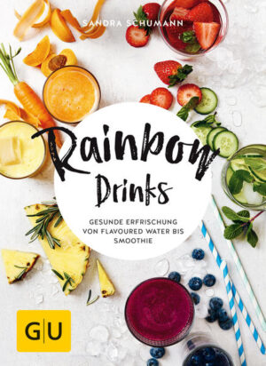 Gesunde Drinks: Flavored Water, Smoothies & Shakes mit Vitamin-PlusDie volle Ladung Nährstoffe in einem Glas! Hier kommt ein ganzer Schwung neuer Rezepte für Trendgetränke wie Flavored Water, Smoothies und Shakes. In „Rainbow Drinks“ finden Obst und Früchte in allen bunten Regenbogenfarben ein Plätzchen im Mixer. Und Sie wissen ja: Je bunter, desto gesünder! Aufgepeppt mit Kräutern, Superfoods & Co. lassen die gesunden Getränke überflüssige Pfunde purzeln, den Energiepegel nach oben schnellen und die Abwehrkräfte auf volle Power schalten. Schlürfen Sie sich fit! Gesunde Getränke selber machen: Ihr Buch auf einen BlickDas erwartet Sie im GU-Ratgeber „Rainbow Drinks“: Extras: Mix-Tricks, Nährstoff-Grundwissen, Saft und Smoothie im Vergleich, Warenkunde Superfoods & Obst und Gemüse Klare Sache: Apfel-Sanddorn-Spritz mit frischer Minze, Pfirsich-Lavendel-Cooler, Ananas-Koriander-Water, Erdbeere-Wassermelone und mehr Fruchtikus: Mango-Rote-Bete-Smoothie, Hipster Juice, Happiness-Mix mit Mango, Johannisbeere und Grünkohl, Acerola-Kiwi und mehr Squeeze: Möhren-Ananas-Apfelsaft, Roter Supersaft mit Chiasamen, Sonnensaft, Grüne Wohltat und mehr The Milky Way: Beerminator mit Quinoa, Super-Smoothie, Avocado-Kakao, Inner Peach mit Bergpfirsich und Cashewkernen und mehr Brew it!: Kiwi-Traube-Grüntee mit Eis gemixt, Earl Grey on the rocks, Grapefruit-Mate, Iced Lemon-Matcha und mehr Kunterbunte Fitness-Drinks: Gesunde Getränke für jede LebenslageFünf Portionen Obst und Gemüse am Tag - die Empfehlung von Ernährungsexperten ist leichter einzuhalten als gedacht! Kleingemixt oder ausgepresst sind sie einfach zum Frühstück, Mittag-, Abendessen oder zwischendurch weggeschlürft. Mit den gesunden Getränken zum Selbermixen aus „Rainbow Drinks“ machen Sie jeder angesagten Saftbar Konkurrenz. Probierschlückchen gefällig? Bitteschön! Flavored Water: Durstlöscher mit gaaanz viel Geschmack Trinken wir zu wenig, haben es Erkältungsviren leicht, trocknet die Haut aus, gerät der Stoffwechsel ins Stocken. Für allerlei Abläufe im Körper brauchen wir Flüssigkeit. Statt ungesunder Softdrinks (Zucker! Zucker! Zucker!) machen wir Limos lieber selbst. Infused Water oder Flavored Water lautet das Zauberwort. Aufgepeppt mit Früchten, Kräutern und mehr schaffen Sie die empfohlenen gut 1,5 Liter Wasser am Tag mit Leichtigkeit. Unser Favorit: „Gurken-Limetten-Fresca“ - sehr erfrischend. Super Säfte: Nährstoffmängel einfach wegschlürfen Mit frisch gepressten Säften tanken Sie alle Powerstoffe von A wie Antioxidantien bis Z wie Zink. Sie sind dauernd krank? Dann gibt der „Rote Supersaft mit Chiasamen“ die nötige Immunpower zurück. Ihre Verdauung ist aus dem Lot? Der „Pflaume-Maulbeer-Smoothie“ bringt sie wieder in Balance. Was Sie für diese gesunden Drinks alles brauchen? Das lesen Sie in „Rainbow Drinks“ von GU. Hier steht auch, was Sie beachten sollten, damit die Nährstoffe beim Entsaften möglichst erhalten bleiben. Auf Diät? Drinks mit Abnehm-Turbo Wer gerade eine Diät macht oder einfach ab und zu kalorienmäßig kürzertreten möchte, ersetzt einzelne Mahlzeiten oder Snacks durch gesunde Getränke. Der „Hafer-Maulbeer-Mix“ etwa liefert mit Sellerie, Grünkohl und Maulbeeren wichtige Vitamine und Mineralstoffe. Mit Haferdrink und anderen Zutaten wird der Trank zum energiereichen Sattmacher. Mehr gesunde Drinks zum Abnehmen finden Sie im GU-Kochbuch „Rainbow Drinks“. Drinks zum Entspannen: Ein Schluck für die Seele Sie brauchen eine Portion Glückshormone und einen Schuss Gelassenheit? Dann sollten Sie unbedingt den „Avocado-Kakao“ probieren. Mit Banane (Magnesium!), Avocado (ungesättigte Fettsäuren!) und Datteln (Tryptophan!) hat der Einiges, was Sie in stressigen Zeiten brauchen. Aufgefüllt mit Sojadrink wird aus dem gesunden Getränk ein cremiger Genuss. Beruhigend wirkt der „Honig-Kamillen-Tee mit Orange“ - eins von vielen leckeren Fitmacher-Rezepten mit Tee oder Kaffee aus „Rainbow Drinks“ von GU! Gesunde Drinks quer durch den Regenbogen: Rezepte für bunte Smoothies, Säfte & Co.Sie sind noch auf der Suche nach Power-Drinks fürs Frühstück oder mehr Fitness-Drink-Rezepten? In „Rainbow Drinks“ finden Sie alle Rezepte zum Nachmachen - Schritt für Schritt erklärt mit extra viel Gesundheits-Wissen. Viel Spaß beim Mixen, Pressen, Pürieren und Sprudeln!