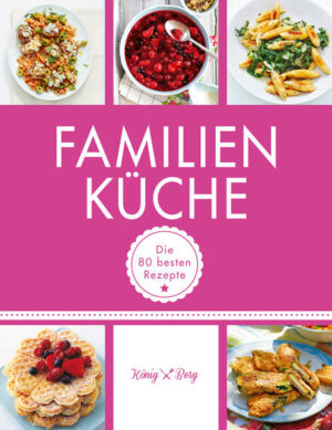 Familienrezepte: Die 80 besten Gerichte für die ganze WocheJeden Tag ein neues Familienrezept – und das für morgens, mittags und abends? Bitte sehr: Wir präsentieren Ihnen die 80 besten Familienrezepte von König & Berg. Für Sie haben wir ein komplettes Kochbuch mit abwechslungsreichen Ideen gefüllt. Die Rezepte sind bunt, gesund, schmecken Klein und Groß. Diese und viele weitere Familienrezepte erwarten Sie im König & Berg-Kochbuch „Familienküche: Die 80 besten Rezepte“: Frühstück und Pausenbrote: Frischkorn-Müsli mit Sommerfrüchten und Vanillejoghurt, Mango-Müsli Bircher Art, Hefezopf, Kräuterquark, Bananen-Müsliriegel Mittagessen mit Kindern: Kürbissuppe mit Äpfeln und Curry, Mohnpfannkuchen mit Aprikosen, Maisküchlein mit Meerrettichcreme, Tomaten-Pasta, Bärlauch-Frikadellen Familienabendessen: Lauch-Bohnen-Puffer mit Tomatensalat, Spaghetti mit Hackbällchen, Fischröllchen auf Sahnegemüse, Raclette mit Gemüse Süßes und Obst: Sandwaffeln mit Beerensalat, Orangengrieß mit Rhabarberkompott, Schokoladenpudding, Erdnusseis, Kinder-Tiramisu Familienrezepte, damit Sie morgens gut in den Tag kommenImmer wieder hört man, Frühstück sei die wichtigste Mahlzeit des Tages. Ob das stimmt? Fest steht, dass ein gutes Frühstück jedem Familienmitglied Kraft spendiert – ob für den Tag im Büro, das Herumtoben im Kindergarten oder das Nachdenken in der Schule. Bei unseren Familienrezepten werden Eltern und Kinder gleichzeitig satt. Unser „Mango-Müsli Bircher Art“ ist schön süß und enthält hochwertige Zutaten wie Vollkornhaferflocken. Das beschert jedem einen Energie-Kick! Und damit einen die Power im Laufe des Tages nicht verlässt, werden für das Pausenbrot allen „Kürbiskernriegel mit Sesam“ und „Avocado-Tramezzini“ in die Lunchbox gepackt. Abwechslung auf dem Frühstückstisch? Erstellen Sie für Ihre Mahlzeiten einen Wochenplan. Jeden Tag können Sie unkompliziert und mühelos ein Familienrezept zubereiten. Wenn es unter der Woche sehr schnell gehen soll, gibt es einen „Pink Power-Smoothie“ mit Beeren, Milch und Banane und wenn am Wochenende etwas mehr Zeit ist, den Hefezopf mit selbst gemachter „Erdbeer-Limetten-Marmelade“. Alle Rezepte dafür finden Sie in diesem Kochbuch. Familienrezepte, die Sie mittags auf die Schnelle kochenDie Kinder kommen aus der Schule und der Hunger ist riesig. Doch jeden Tag ein Familienrezept hervorzuzaubern, das einfach gemacht ist, allen schmeckt und dazu voller gesunder Inhaltstoffe steckt? In „Familienküche“ erwartet Sie ein Kapitel voller Mittagsrezepte für die Familie. Darf es heute zum Beispiel eine sattmachende Suppe sein? Der „Gemüseeintopf mit Minze“ macht rundum glücklich und den großen Süßhunger stillt der „Milchreis mit Feigen“. Noch hungrig? Von „Zucchinischnitzel mit Tomatensalat“ schwärmen Ihre Kids genauso wie von „Puten-Nuggets mit Apfel-Merrettich-Dip“. Täglich können Sie andere Rezepte aus „Familienküche“ kochen und ausprobieren, für welches Lieblingsessen Ihr Herz am höchsten schlägt. Familienrezepte, die Ihnen den Feierabend verschönernBeim Abendessen ist es endlich soweit: Alle sitzen gemeinsam am Tisch und lassen den Tag Revue passieren. Da darf leckeres Essen nicht fehlen. Aber für die Familienrezepte stundenlang am Herd stehen? Gar nicht nötig: Gesunde und leckere Familienrezepte lassen sich ohne Aufwand zubereiten – wie unser „Ofengemüse mit Kapern-Vinaigrette“, die „Kohlrabischnitzel mit Avocadocreme“ oder die „Schnitzelchen mit Salsa verde“. Nachschlag gefällig? Von Aufläufen über Pasta bis zu Involtini und Hähnchenkeulen bietet Ihnen „Familienküche“ alle Familienrezepte zum Nachkochen. Am Ende gibt es dann sogar die süße Krönung zum Abschluss – ein ganzes Kapitel voll mit Süßem und Obst. Wir wünschen Ihnen viel Spaß beim Zubereiten und gemeinsamen Genießen!