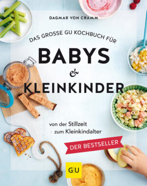 Kinderrezepte von der Stillzeit bis ins KleinkindalterIhnen liegt die Ernährung Ihrer Kinder am Herzen? Sie suchen nach einfacher Küche, die gesund ist, weil Sie in Zeiten von geschlossenen Krippen und Kindergärten jeden Tag für Ihre Lieben kochen. Damit Sie wissen, was für Ihren Nachwuchs das Beste ist, haben wir Ihnen wichtige Infos und leckere Kinderrezepte in dieses Buch gepackt. Wir präsentieren Ihnen ein Werk, das in jeden Haushalt gehört - verfasst von der Ernährungsexpertin Dagmar von Cramm. Das erwartet Sie in „Das große GU-Kochbuch für Babys und Kleinkinder“Dieses Buch ist ein perfekter Mix aus Rezepten und Service. Hier finden Sie in unseren Kapiteln „Das schmeckt im 1. Jahr“, „Kleinkinder vom 1. Geburtstag bis zum 3. Lebensjahr“ und „Feste feiern“ rund 160 Gerichte zum Nachkochen. Außerdem gibt’s ausführliche Theorieteile mit wertvollen Tipps. Zusätzlich versorgen wir Sie im Kapitel „Krank!“ mit Hausmitteln zum Selbermachen. Kochen für Kleinkinder und Babys: Das stillt Ihren WissenshungerWas braucht mein Baby während der Stillzeit? Wann kann ich mit dem ersten Brei anfangen - und wie geht das überhaupt? Welche Nährstoffe sind für mein Kind unverzichtbar - und wie sorge ich dafür, dass der Nachwuchs sie bekommt? Fragen über Fragen! Unsere Autorin Dagmar von Cramm kann sie Ihnen alle beantworten. Die Expertin für Baby- und Kleinkindernährung weiß was junge Eltern beschäftigt und stellt für Sie in ihrem Buch das aktuellste Wissen der Ernährungsspezialisten bereit. Kinderrezepte für jede GelegenheitMit dem umfassenden Kochbuch in Ihrem Zuhause sind Sie für jede Gelegenheit bestens ausgestattet. Täglich können Sie sich für Frühstück, Mittag und Abendessen inspirieren lassen. Dazu gibt es Snacks für zwischendurch und Highlights für spezielle Anlässe wie Ostern, Weihnachten oder die Geburtstagsparty. „Marmor-Cakepops“, „Schoko-Gugelhupf“, „Rübli-Häschen“ und viele bunte Weihnachtsplätzchen sorgen bei den Kleinen bestimmt für große Augen.