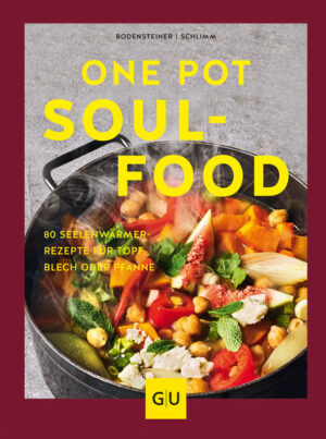 One Pot Soulfood: Warme Köstlichkeiten, die der Seele gut tunDieses Buch von den Autorinnen Susanne Bodensteiner und Sabine Schlimm … bietet Ihnen rund 80 Rezepte, die Sie super easy im Topf, auf dem Blech oder in der Pfanne zubereiten können. Das Beste: Im Nu haben Sie Ihrer Seele etwas Gutes getan, denn: One Pot Soulfood hilft Ihnen dabei, schlechte Laune im wahrsten Wortsinn verdampfen zu lassen. Denn die enthaltenen Rezepte wärmen die Seele und lassen sämtlichen Alltagsärger Gabel für Gabel und Löffel für Löffel - vergessen! Probieren Sie es aus! Ebenfalls vergessen: Kalorienzählerei, Low Carb oder sonstige Vernunftregeln - denn hier geht’s allein ums Glücklichwerden. Sport und Diät werden morgen wieder gemacht … Schlechte Laune, weil Hunger oder anders herum? Das Buch One Pot Soulfood zeigt Ihnen, wie viele Gerichte Sie in nur einem Topf, in einer Pfanne oder auf einem Blech zaubern können, die nicht nur ganz einfach zubereitet sind und sensationell schmecken, sondern - tada! - auch noch Ihre Stimmung heben. Wie? Mit viel Käse und Schmelz etwa, mit tröstender Pasta oder Moodbooster-Gewürzen, mit jeder Menge Knack und Crunch oder ganz einfach nur super süß und sehr, sehr sündig! Lassen Sie sich beim Schlemmen das Glück auf der Zunge zergehen und kochen Sie drohende Stimmungstiefs einfach davon. Mit diesem Koch- und Lesebuch machen Sie sich selbst eine Freude - und am besten auch gleich allen anderen lieben Menschen, die ihre schlechte Laune ganz dringend mal mit dem Kochlöffel verjagen sollten. Das perfekte Geschenk also! Sündige Rezeptideen für jede LebenslageOb mit feurig-würzigem All-in-one-Curry, zart geschmortem Ossobucco, crunchy Chili-Cheese-Auflauf oder saftig-süßem Aprikosencrumble: Mit den zahlreichen Soulfood-Rezepten von Susanne Bodensteiner und Sabine Schlimm sagen Sie Arbeitsstress, Winterdepression, Liebeskummer und sonstigem Ungemach den Kampf an. Und übrigens bleibt schlechte Laune auch nach dem Kochen und Genießen fern, denn dank des One-Pot-Prinzips ist der Abwasch minimal. Also los: Setzen Sie mit essbaren »Therapeuten« wie Kurkuma-Milchreis Glückshormone frei oder führen Sie Ihre Sinne mit dem orientalischen Kichererbsentopf in ferne Welten jenseits des Alltagsstress. Würzen Sie mit frischen Kräutern und anderen Gute-Laune-Boostern drauf los und atmen Sie tief durch, wenn die würzigen Aromen Ihre Küche erfüllen. Kurzum: Sprechen Sie öfter mal die Zauberformel »One Pot« und kochen Sie sich den Alltag schön!