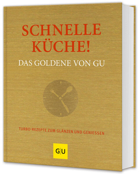 Schnelle Küche! Das Goldene von GU: Turborezepte zum Glänzen und Genießen Die besten schnellen Rezepte auf einen Blick – jetzt in nur 15–30 Minuten das neue Lieblingsessen kochen! Sie wollen auch nicht mehr als maximal 30 Minuten für ein Mittagessen oder gesundes Abendessen investieren? Dann probieren Sie das Goldene von GU. In gewohnt hochwertiger Qualität gibt es hier mehr als 250 Blitzrezepte von vegan über vegetarisch bis zu Fleisch- und Fischrezepten. Für Anfänger und die alltagstaugliche Familienküche gibt es kein besseres Standardwerk. Die GU-Bibel ist für alle, die schnell, lecker, gesund und preiswert selbst kochen wollen. Von Salat bis Pasta – das Grundkochbuch begeistert In dem neuen Klassiker findet man nicht nur Grundrezepte und Hauptgerichte, auch kleine Speisen, Vorspeisen und Desserts sind enthalten. Alle raffiniert konzipiert und fotografiert, stets mit dem Augenmerk auf Zeitersparnis. Dabei darf man sich über folgende Kategorien freuen: Salate und Sandwiches – Kalte Küche zum Sattessen Suppen und Eintöpfe – das One-Pot-Prinzip Pasta und Nudeln – geliebtes Soulfood Vegetarisch satt – Lust auf Gemüse Fleisch und Fisch – herzhaft geht immer Schnell was Süßes – gerührt und gebacken Lieblingsgerichte für Studenten, Hobbyköche und Berufstätige Ganz egal, ob Sie auf scharf und würzig stehen, lieber die kalte Küche mögen oder nach Wochenplänen und Menüvorschlägen suchen – im Goldenen von GU finden Sie Klassiker für Früh und Spät. Auch zu Ostern, Weihnachten und für Feste kann man sich hier bedienen, je weniger Zeit man in der Küche steht, umso mehr Aufmerksamkeit kann man seinen Gästen schenken. Freuen Sie sich auf folgende Gerichte: Couscoussalat mit Trauben und Tofu oder Auberginen-Döner für vegetarische Freuden Kürbissuppe mit Bratwurstklösschen oder Spätzle-Pfifferling-Gröstl für laue Herbststunden Linguine mit Seeteufel oder Thunfisch-Frikadellen für eine Prise Meer Tamarinden-Zwiebel-Beef oder Blitz-Gulasch mit Gremolata wenn Sie Fleisch lieben Thai-Reisnudel-Salat oder Portobello-Cheeseburger wenn die Somme vom Himmel lacht Orient-Obstsalat oder Blitz-Tiramisu mit Erdbeeren für den süßen Hunger Fest steht, die Rezepte gelingen oft in 15 bis 20 Minuten, lassen sich toll vorbereiten und als Meal Prep mitnehmen. Ob Topf, Pfanne, Backofen oder Kühlschrank – hier finden begeisterte Köche alles was das Herz für die fixe Küche höher schlagen lässt.