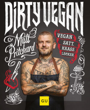 Vegan kochen mal anders - Fernsehstar und Stuntman Matt Pritchard zeigt, was wirklich schmeckt! Dieses Kochbuch räumt mit jedem Vorurteil auf. Zum Beispiel, dass echte, starke Männer nicht vegan essen können. Der Autor Matt Pritchard ist nicht nur als Skateboarder und MTV-Koch bekannt, sondern auch als Stuntman. In seiner Fernsehshow hat er auf freche und lustige Weise eine große Zuschauerschaft unterhalten. In Großbritannien ist das Kochbuch Dirty Vegan ein riesengroßer Erfolg. Lernen auch Sie die veganen Rezepte lieben. Vegane Rezepte satt In mehr als 7 Kapiteln und auf über 150 Seiten wird vegan gekocht und gebacken, was das Zeug hält. Ganz egal, ob deftiges oder süßes Frühstück, kleine Snacks und gesundes Essen to go, Hauptmahlzeiten, Suppen, Salate oder Kuchen - es bleiben keine Wünsche offen. Der Start in den Tag beginnt hier nicht mit klassischem Porridge, sondern mit einem Katerfrühstück deluxe. Das besteht aus gegrillten, würzigen Pilzen, Seitanwürstchen sowie veganem Rührei. Gleich noch ein Hangover-Smoothie mit veganen „Austern“ hinterher und der Tag startet voller Power. Spannende Rezept mit Pfiff Der gelernte Koch überzeugt mit völlig neuen Ideen und verarbeitet viele Zutaten, die Männer lieben. Spätestens beim Gemüse im Craft-Beer-Teig verlangt nämlich keiner mehr nach Fleisch. Außerdem gibt es: Vietnamesische Sommerrollen mit scharfem Dip Salat aus Mais, Kürbis und schwarzem Reis Süßkartoffelgratin mit Dal und Spinat Vischstäbchen-Sandwiches Zutaten ganz neu kombiniert Pflanzliche Zutaten kombiniert der Autor mit viel Raffinesse. So werden köstliche Mahlzeiten aus traditionellen und überall erhältlichen Gemüsen hergestellt. Knollensellerie, Blumenkohl und Möhren erhalten eine völlig neue Rolle. Ob als würziger Burger, vegane Würstchen oder scharfe Wings - jedes einzelne Gericht überzeugt in der Praxis mit vollendetem Geschmack. Endlich vegane Desserts Während man in puncto veganer Nachtisch oft auf Obstsalat vertröstet wird, gibt es in diesem Rezeptebuch gleich ein umfangreiches Kapitel rund um Süßes. Der Fernsehkoch zeigt cremige Desserts und überzeugt Hobbyköche mit gelungenen Kuchen und Torten. Selbstgemachtes Eis, Pavlovas und Cheesecake dürfen natürlich nicht fehlen. Ein tolles Geschenk für alle, die bisher der veganen Ernährung gegenüber noch skeptisch sind.