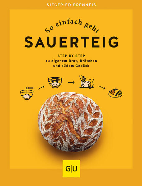 Brot backen - so geht’s Der umfangreiche Theorieteil führt verständlich und alltagstauglich ins Thema Sauerteig ein. Ein ganzes Sauerteig Buch also - mit Zutatenübersicht, praktischen Helfern, Knet-Tipps sowie Backofenhinweisen. Sauerteig-Rezepte Das Buch startet mit einfachen Rezepten. Die gelingen garantiert, brauchen nur wenige Zutaten und sind perfekt für Hobbybäcker geeignet. Weizenmischbrot, Bauernbrot und Roggenbrot als Basis Walnussgipfel, Buttermilchlaibchen und Pane Rustico zum Üben Urkorn-Zwilling, Grünkern-Baguette und Energy-Brot für Profis Brötchen und Snacks aus Sauerteig Ganz egal, ob mit einem flüssigen Sauerteig, einem Brühstück oder einem Quellstück gearbeitet wird - alle Infos zu Beschaffenheit, Temperatur und Aussehen des Teiges werden genau erklärt. So kann nichts schief gehen und Sie frühstücken schon morgen: Dreikorn-Dreiecke Kartoffelbrötchen Smiley-Brötchen Süße Rezepte Ja, Sauerteig kann auch süß. Und nicht nur Brot, Brötchen, Pizza und Waffeln schmecken mit dem sauren Teig, sondern auch Kuchen, Muffins und Hefeteige. Diese werden so besonders locker und luftig. Probieren Sie unbedingt: Marzipan-Rosen Vierstrang-Zopf Aronia-Gugelhupf