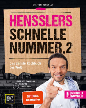 Kochen für alle, die wenig Zeit haben, aber trotzdem lecker und gesund genießen wollen! Endlich gibt es Nachschub! Hensslers Schnelle Nummer 2 beinhaltet über 100 neue und schnelle Rezepte, die mit maximal 5 Zutaten auskommen und in 15 Minuten fertig sind. Exklusive Videoanleitungen ergänzen die moderne Kochbibel, die sich an all jene richtet, die im Alltag wenig Zeit haben und trotzdem richtig leckeres und gesundes Essen kochen wollen. Ob Kochanfänger oder Hobbykoch, ob Single oder Familie, für alle hat Steffen Henssler in seinem neuen Kochbuch die passende Rezepte, die Schritt für Schritt erklärt werden: Von einfachen Fleischgerichten, über Pasta, Fisch & Meeresfrüchte bis hin zu Brotrezepten und leckeren Vegan-Ideen.