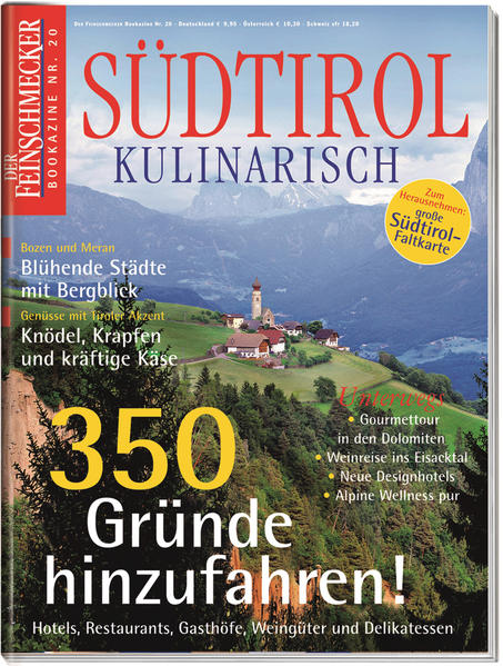 Der Genießer-Kompass für Südtirol Blumenübersäte Wiesen schmiegen sich an schroffe Bergmassive, dörfliche Ruhe wechselt mit urbaner Geschäftigkeit: Die norditalienische Region ist reich an Abwechslung. Pittoreske Herrensitze zeugen von der wechselvollen Geschichte am Schnittpunkt von Nord und Süd. Genießer profitieren von der seit Generationen gelebten Gastlichkeit. In urigen Wirtshäusern bewahren Köchinnen die Rezepte ihrer Großmütter