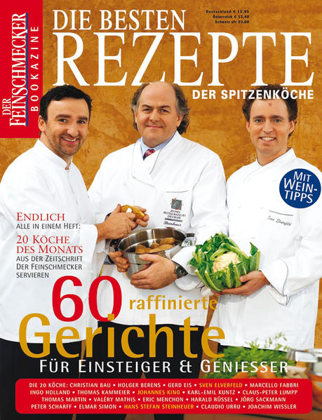 Die besten Rezepte der Spitzenköche: DER FEINSCHMECKER portraitiert 20 Chefköche und stellt in opulenter Aufmachung je drei Rezepte vor, die den jeweiligen persönlichen Stil repräsentieren. Auch die passenden Weintipps werden nicht vergessen. Zu jedem Restaurant gibt es einen kompletten Adressteil mit Lagekarte.