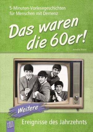 Kurze und leicht verständliche Vorlesegeschichten für Menschen mit Demenz, Altersdemenz oder Alzheimer zu Ereignissen der 1960er-Jahre +++ Die bewegendsten Ereignisse der 1960er-Jahre noch einmal erleben dürfen - das ermöglichen auch die 5-Minuten-Vorlesegeschichten dieses zweiten Bandes der Reihe „Ereignisse des Jahrzehnts". Die kurzen Geschichten versetzen die Zuhörer in vergangene Zeiten zurück und lassen die historischen Momente dieses Jahrzehnts wieder aufleben. So wird nicht zuletzt auch Betreuern ermöglicht, an längst vergangenen Ereignissen teilzuhaben. Mithilfe dieser Geschichten können Sie themenbezogen zu den bedeutesten Ereignissen der 1960er-Jahre mit an Demenz erkrankten Menschen ins Gespräch kommen. Diese Vorlesereihe lässt die bewegenden und außergewöhnlichen Ereignisse des Jahrzehnts aus Politik, Wirtschaft, Sport und Gesellschaft wieder lebendig werden. Denn wer erinnert sich nicht daran, wie die Beatles ganz Europa eroberten oder die erste ZDF-Hitparade auf Sendung ging? Die passenden Originalfotos von damals zu jeder Geschichte unterstützen dabei das Vorleseerlebnis. Kompaktes Hintergrundwissen jeweils zu Beginn der Geschichten bietet dem Vorleser einen schnellen Überblick über das jeweilige Ereignis. Zudem aktivieren Fragen, die an jede Geschichte anknüpfen, die Erinnerung und ermuntern die Zuhörer zum Erzählen. Alle Vorlesegeschichten sind kurz und verständlich gehalten, überfordern nicht, verkindlichen aber auch nichts, sodass sich Demenzkranke trotz der einfachen Handlungsstruktur mit den Inhalten und Figuren sehr gut identifizieren können. Die 5-Minuten-Vorlesegeschichten sind ideal einsetzbar bei der Betreuung Demenzkranker in der Heim- oder Tagespflege, aber auch in der häuslichen Pflege. Sie bieten auch pflegenden Angehörigen die Möglichkeit, mit den Demenzkranken wieder ins Gespräch zu kommen - und wer gar nichts erzählen mag, genießt einfach das Vorleseritual und den Inhalt der jeweiligen Geschichte.