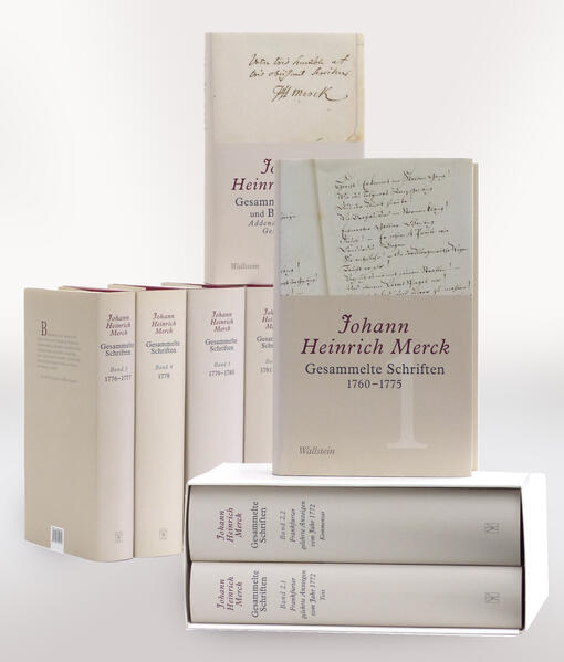 Alle 9 Bände der »Gesammelte Schriften« von Johann Heinrich Merck. Zwischen 2012 und 2020 erschienen in acht Bänden die »Gesammelten Schriften« von Johann Heinrich Merck. Diesen war 2007 der fünfbändige »Briefwechsel« vorausgegangen. Der Supplementband ergänzt die Schriften Mercks um weitere Rezensionen aus der »Allgemeinen deutschen Bibliothek« und dem »Teutschen Merkur«, das »Porträt ohne Schatten« der Kaiserin Katharina II. aus dem »Deutschen Museum« und die Vorworte der von Merck für den deutschen Buchmarkt aufbereiteten Reiseberichte von Peter Simon Pallas und John Hawkesworth sowie der »Sammlung Rußischer Geschichte« von Gerhard Friedrich Müller. Johann Heinrich Merck (1741-1791) war Kriegsrat in Darmstadt und als Kunst-, Literatur- und Wissenschaftskenner publizistisch tätig.