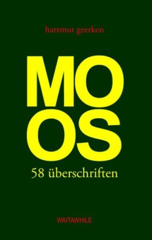 "moos", das sind 58 imaginäre Gespräche mit Antonin Artaud, Maria Callas, Claude Simon, Ezra Pound, John Cage, Billie Holiday, Ernst Bloch, Um Kalsoum, Jean Paul, Alberto Giacometti, Hans Jürgen von der Wense, Heinrich Hellmund, Constantin Brancusi, Herbert Achternbusch, Jean Rouch, Jacques Derrida, Robert Lax, Lester Bowie, George Tabori, Pierre Bertaux, Paul Feyerabend, John Gilmore, Cecil Taylor, Kurt Hiller, Gustav Gauglitz, Helmuth von Glasenapp, u. a. Monologische Gespräche über die vielfältigen Aspekte der realen Welt und der Träume, über Hektiker in der Masse Mensch und über Menschen in der wohltuenden Monotonie, über Politik, Wissenschaft, und Spiritualität, über die USA und Afrika, über Sprache und deren Verschriftlichung, über dissipative Ordnungen und deren Zerfallserscheinungen, über Birkenwein und Buddha, Kant, Karpfen, Katzen und Kompost, über das Leben und das endgültige Verlöschen. Die Quintessenz: Je länger man lebt, desto mehr Gründe gibt es, über sich selbst verwundert zu sein.