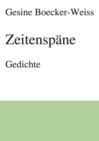 Die „Zeitreise“, auf die uns Gesine Boecker- Weiss mitnimmt, geht weiter: Mit „Zeitenspäne“ erscheint ihr mittlerweile neunter Gedichtband, der sich in der Tradition seiner Vorgänger sieht, aber dennoch reich ist an neuen, frischen und originellen Ideen. Wie schon vorher ist es auch immer wieder die englische Sprache, in der einige Gedichte verfasst sind, und so gelingt es der Autorin, die Bandbreite an Emotionen und Klang sogar noch zu erweitern. Der Lauf der Zeit, das Spektrum an menschlichen Gefühlen, die dieser in uns hervorruft, und die Vergänglichkeit werden auf lyrische, dabei aber immer zugängliche Art vermittelt, und nehmen den Leser mit auf eine Reise, die verblüfft und nachdenklich macht.