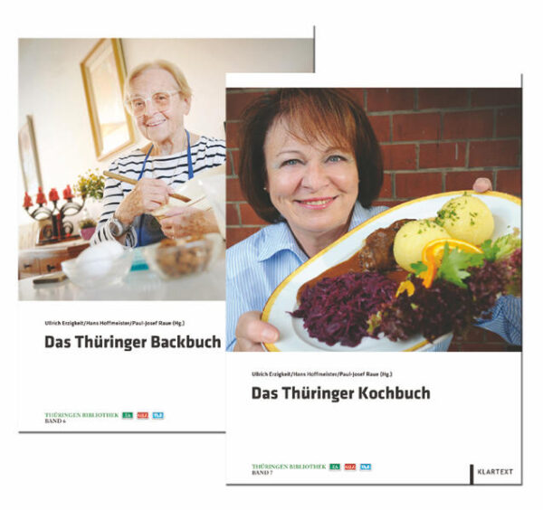 Das Gesamtpaket für alle, die an der thüringischen Küche interessiert sind. Das Thüringer Backbuch und das Thüringer Kochbuch zusammen, somit sind alle wichtigen Rezepte beisammen. Das Backbuch: Eichsfelder Schmandkuchen, Gothaer Kranz, Zucker-Plätzchen aus Jena – wem läuft da nicht schon beim Lesen das Wasser im Munde zusammen. Welch ein Vergnügen muss es da sein, die rechten Zutaten zu kennen, zu wiegen, zu kneten, zu rühren, zu backen und schließlich zu genießen. Die Backkunst der Thüringer ist mindestens so vielfältig wie ihre Landschaft. Das beweist die erweiterte Neuauflage unseres Thüringer Backbuchs. Mitte der neunziger Jahre hatten die Redaktionen der Thüringer Allgemeinen, der Ostthüringer Zeitung und der Thüringischen Landeszeitung ihre Leser erstmals nach ihren leckersten Backrezepten gefragt – und konnten sich vor Zuschriften kaum retten. Die besten fanden Eingang in die beliebte, aber mittlerweile vergriffene Erstauflage. Die wurde nun um zahlreiche neu eingesandte Rezepte ergänzt. Dass es beim Backen vor allem auf den Teig ankommt, zeigt ein Blick ins Inhaltsverzeichnis. Damit ein Rezept schnell gefunden werden kann, bleibt es auch in der Neuauflage bei derbewährten Aufteilung der Kapitel: + Mürb- und Knetteig + Rührteig + Hefeteig + Biskuit + Torten + Im Fett ausgebacken + Weihnachts-Plätzchen und Kleingebäck Gemeinsam haben die Leser von TA, OTZ und TLZ eine umfangreiche Dokumentation der traditionellen Thüringer Backkunst geschaffen – so dass auch in Zukunft an besonderen Tagen der Duft von original Geraer Käsekuchen aus dem Backofen strömen kann. Das Kochbuch: Die Bratwurst hat Thüringen berühmt gemacht, doch sie ist nur ein winziger Teil der hiesigen Küche. Thüringer kochen aus Tradition gern und gut. Ihre Mühe und ihre Meisterschaft erschöpfen sich längst nicht in den legendären Sonntagsklößen: Die Krautleber ist ebenso eine regionale Spezialität wie die herzhafte Sauerkirschpfanne mit Schinkenspeck. Dieses Kochbuch ist ein Gemeinschaftswerk vieler Thüringer Köchinnen und Köche. Sie haben ihre Rezepte an die Redaktionen der Thüringer Allgemeinen, der Ostthüringer Zeitung und der Thüringischen Landeszeitung gesandt. Eine Jury aus Spitzenköchen großer Häuser wählte aus, heraus kam Mitte der neunziger Jahre die Erstausgabe des Thüringer Kochbuchs. Die ist längst vergriffen, wurde aber immer wieder nachgefragt – deshalb gibt es jetzt eine erweiterte Neuauflage. Egal ob Aufläufe, Suppen, Gemüse, Braten, Geflügel oder Fisch – Gerichte aus allen Ecken Thüringens sind in dieser Rezeptsammlung vertreten und warten nur darauf, auch andernorts entdeckt zu werden.