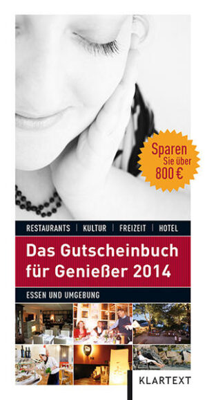 Klasse statt Masse! Genießen Sie mit diesem Gutscheinbuch die faszinierende Welt der Gaumenfreuden, das interessante Kultur- und Freizeitangebot sowie einen entspannenden Hotelaufenthalt. Und das alles zu außergewöhnlichen Vorzugspreisen! Gültig von Januar bis Dezember 2014. Gutscheinregel: Gourmet-Menüs inklusive Weinbegleitung zum Vorzugspreis oder 2 zu 1.