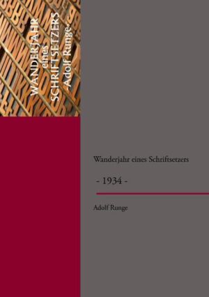 Wanderjahr eines Schriftsetzers - 1934 - von Adolf Runge. Dieses Tagebuch veranschaulicht die Zeit des Nationalsozialismus im Jahre 1934 aus der Sicht eines Handwerkers. Viele Aussagen und Handlungen des Schriftsetzers sind völlig neu und überraschend. Sie zeigen das wahre und unverfälschte Bild dieser Zeit. Geprägt durch die Arbeitslosigkeit und die Maschinerie des Nationalsozialismus entsteht ein Verhalten der Menschen, das sich in diesem Buch von allein erklärt. Das Tagebuch deckt die Zusammenhänge zwischen den Machthabern des Nationalsozialismus und der Bevölkerung auf. Die Veröffentlichung dieses Tagebuches - durch einen ungewöhnlichen Zeitzeugen - soll weiteres Licht in die verbrecherische Zeit des Nationalsozialismus bringen.