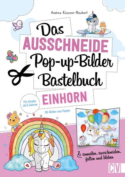 Bilder mit Überraschungseffekt Kreative Kinderbeschäftigung mit Stiften, Schere und Klebstoff für kleine Künstlerinnen und Künstler. Niedliche Einhörner anmalen, ausschneiden, aufploppen. Einhörner, ganz klassisch vor dem Regenbogen, fröhlich Skateboard fahrend oder wie eine Prinzessin im Märchenschloss. Die niedlichen Motive werden mit Buntoder Filzstiften angemalt, ausgeschnitten und mithilfe der detaillierten Anleitung so aufgeklebt, dass sie aufploppen, wenn die Kinder das Bild auffalten. So bietet dieses Ausschneide- Bastelbuch kreative Kinderbeschäftigung mit Überraschungseffekt und Spaßgarantie. Basteln und Ausschneiden für Mädchen und Jungs ab fünf Jahren Tolles Geschenk für Kinder zu Ostern, Weihnachten oder Geburtstag