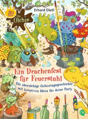 Krötigen Glückwunsch! Zum 30. Olchi- Gefurztag kommt das ultimative Partybuch für die olchigste Feier des Jahres - mit der Geschichte »Ein Drachenfest für Feuerstuhl« und muffelfurzstarken Party- Ideen! Schmücke deinen Tisch mit essbaren Gefurztagskerzen und lass es mit olchig- grünem Schleimeschlamm richtig schön krachen. Als Belohnung gibt es einen krötig- leckeren Drachenknochen und wunderbar olchig duftende Käsefüße. Die vielen bunten Illus versprechen oberolchigen Spaß.