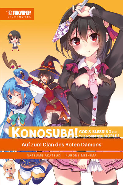 Der Erholungsurlaub kürzlich war schon eine Katastrophe – kaum daheim, eskaliert es noch mehr: »Ich will ein Kind von dir«, wird Kazuma von Yunyun vom Clan des Roten Dämons begrüßt. Ihre und Megumins Heimat ist nämlich in Gefahr und das Kind wäre die Rettung, behauptet Yunyun. Da eilt die Truppe stattdessen doch lieber selbst los! Aber Kazumas Abenteuer sind eben nie so einfach, und daher hat er alle Hände voll zu tun, um nicht der Sippe seiner Erzmagierin zum Opfer zu fallen, ganz zu schweigen davon, sie zu retten!