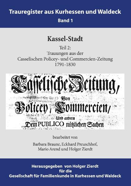 Die Trauregister-Buchreihe der Gesellschaft für Familienkunde in Kurhessen und Waldeck hat zum Ziel, konfessionsübergreifend aus allen Quellen von den dokumentierten Anfängen bis zum Jahr 1830 die benannte Region in den kommenden Jahrzehnten zu bearbeiten. Dazu sollen ebenso kirchliche als auch weltliche Unterlagen herangezogen werden, darunter Kirchenbücher und Eheprotokolle aber auch veröffentlichte Trauungen in genealogischer und nicht-genealogischer Literatur (darunter vor allem solche, die Zeiträume betreffen, für die Primärquellen verloren gegangen sind). Die ersten beiden Teile von Band 1 enthalten knapp 17.000 Trauungen aus den Zeiträumen 1731-1790 (separater erster Teil) bzw. 1791-1830 (vorliegender zweiter Teil). Für das Werk wurden etwa 11.000 Seiten der Policey- und Commercien-Zeitung Kassels ausgewertet.