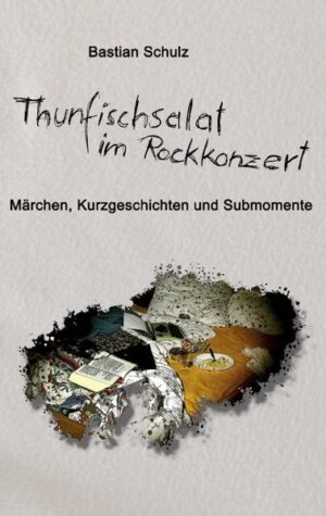 Romantische und absurde Submomente, leise und abgründige Submomente, alkoholgeschwängerte und ziellose Submomente, banale und infantile Submomente, verrauchte und köstliche Submomente, kontextlose und subtile Submomente, schonungslose und tragische Submomente, fabelhafte und mitreißende Submomente, melancholische und ehrliche Submomente, kunterbunte und poetische Submomente. Ein wahres Potpourri an Submomenten, die am Lebenszirkel schrammen. Manches ist glasklar, anderes hat nichts mit irgendeinem Kontext zu tun. Die Geschichten suchen das Besondere im faden Dorfleben. Und finden die Einfachheit in Boxershorts auf dem Sofa - im Zwiegespräch mit Sartre. Die Absurdität des Alltags wird manchmal auf dem Weg zur Toilette besonders deutlich. Wahrheiten geben keine Gewähr und manchmal bleibt nur der THUNFISCHSALAT IM ROCKKONZERT. Zart und überbordend, lebenslustig und manchmal mit vollem Überschwang in die Tragödie stolpernd, sind die Geschichten ein Ritt durch groteske Submomente.