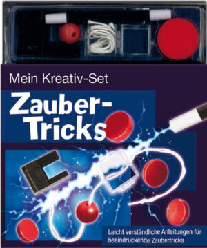 Werde ein Meister- Magier! Mit den einfachen Anleitungen und besonderen Requisiten kannst du sofort deine Zaubershow beginnen. • Ein Zauberstab • Eine weiße Schnur mit roter Kugel • Ein durchsichtiges Zauberkästchen • 4 kleine rote Zauberdosen