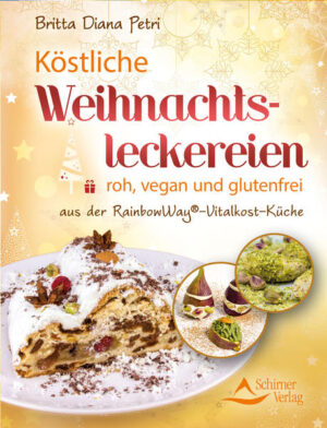 Leere Plätzchenteller zu Weihnachten? Nicht mit Vitalkost-Expertin Britta Diana Petri. Sie zeigt uns, auf welche roh-veganen und glutenfreien Leckereien Naschkatzen sich in der Adventszeit freuen können. Ob Christstollen, Lebkuchen, Apfelstrudel, Zimtsterne oder Nussplätzchen - auf nichts muss verzichtet werden. Abgerundet wird das Buch durch Rezepte für weihnachtliche Torten, Früchtebrot, Pralinen, herzhafte Knabbereien und Ideen für kreative, kleine Präsente fürs Fest.