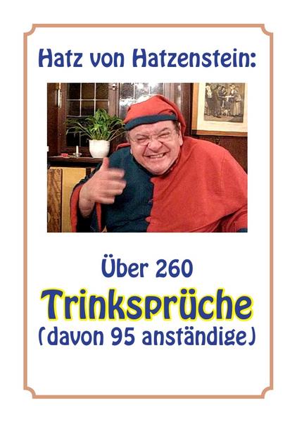 Seit über 40 Jahren machte ich professionelles Entertainment. Als Fränkischer Minnesänger "Hatz von Hatzenstein" bin ich im gesamten deutschsprachigen Raum bekannt. Auf meiner Homepage www.hatzenstein.de finden Sie viele Bilder, Movies und Hörbeispiele. Über 260 Trinksprüche, davon 95 anständige, sind nun in einem Buch mit praktischer Ringheftung zusammengefasst. Die etwas zotigeren Trinksprüche sollten dosiert eingesetzt werden. Ich habe da schon manche Überraschung erlebt. Nach 2 Bier tauen die Menschen auf und es werden dann genau DIESE... verlangt. Viel Spaß!