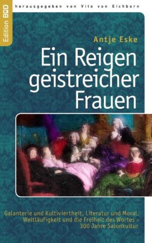 In den Salons von Renaissance bis Rokoko herrschte eine Kunstauffassung, die neben der Erschaffung von Werken Einzelner auch die Veränderung von Kultur und Sozialität im Gruppenzusammenhang förderte. Dabei vernetzten sich die Zirkel der einzelnen Salons untereinander über Italien und Frankreich hinaus, sodass im Laufe von zwei Jahrhunderten ein internetähnliches, kulturelles Netz entstand. 1999 fuhr A. Eske zusammen mit Freundinnen und Freunden nach Urbino/Italien zum Palazzo Duccale in die Sala delle Veglie. Den Ort, der von Baldassare Castiglione als Treffpunkt von Elisabetta Gonzagas konversationellen Zusammenkünften zwischen 1503 und 1508 beschrieben wird. Mit Laptop, Modem und Handy wurde ein internationaler Chat initiiert, angeregt vom „Tugendspiel“, das schon vor 500 Jahren hier gespielt wurde. „Il chat di urbino“ verband so die Kunstgeschichte mit der Netzkunst. Ähnlich dem heutigen Austausch im Internet weist die 200 Jahre währende französische Salonkultur des 17. und 18. Jahrhunderts mit ihren grundlegenden Vorläufern in Italien die Suche nach neuen Formen menschlicher Kommunikation und Nähe auf, wobei Frauen bei dieser Form des kulturellen und künstlerischen Austauschs eine entscheidende Rolle spielten. Das Buch gibt Einblick in Leben und Entwicklung von 13 hervorragenden Salonièren und zeigt Verbindungen zum aktuellen Austausch im Netz auf.