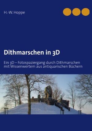 Dithmarschen – ein besonderes Land. Die Dithmarscher selbst sind stolz auf ihr Land. Es hat viel zu bieten: An Schönheiten, an Erholungswert, an spannenden Geschichten aus der Vergangenheit. Dieser Bildband zeigt einige besonders schöne und interessante Orte Dithmarschens in der bereits seit über 100 Jahren bekannten 3D-Anaglyphen-Fototechnik. Erläutert werden die Bilder, überwiegend, mit Texten, die der freien Internetenzyklopädie „PlusPedia“ entnommen wurden und aus diversen antiquarischen Schriften, insbesondere der „Chronik des Landes Dithmarschen“ von J. Hansen und H. Wolf, herausgegeben im Jahre 1833, entstammen. Die erste Besiedelung Dithmarschens muss man weit vor den Römern datieren. Hügelgräber, besonders in der Gegend um Albersdorf, zeugen von den Menschen der Stein- und Bronzezeit. In der Zeit des Mittelalters hatte Dithmarschen, nicht zuletzt aufgrund seiner besonderen topographischen Lage, einen Sonderstatus. Im Norden durch Treene und Eider, im Osten durch fast undurchdringliche Moorgebiete und im Süden durch die Elbe geschützt, konnte sich eine in Deutschland einmalige Regierungsform bilden: Es entstand, im Februar 1447, eine Bauernregierung, 48er-Rat genannt. Dithmarschen wurde hierzu in vier Döfften geteilt, aus denen jeweils 12 im Volke angesehene Regenten in den „Achtundvierziger“ entsandt wurden. Es wurde mehrfach versucht, Dithmarschen zu erobern. Eine der berühmtesten Schlachten, die in Schleswig-Holstein tobten, ist als „Schlacht von Hemmingstedt“ in die Geschichtsschreibung eingegangen. Erst durch die Niederlage in der „Letzten Fehde“, ein Überfall der drei über Schleswig-Holstein regierenden Landesherren, welche sich in der „Vereinigung von Nortorf“ zusammengeschlossen hatten, verloren die Dithmarscher im Juni 1559 ihre Freiheit. Heute sind die Dithmarscher als Teil Schleswig-Holsteins, immer noch Stolz auf ihre Landesgeschichte.