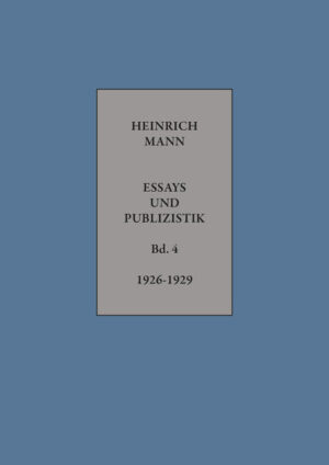 Band 4 umfaßt mit den Jahren 1926 bis 1929 einen Zeitraum, der mitten in den sogenannten Goldenen Zwanziger Jahren beginnt und mit der einsetzenden Weltwirtschaftskrise nach dem als Schwarzer Freitag erinnerten Börsencrash an der Wallstreet in den letzten Monaten der Großen Koalition ? SPD, Zentrum, Bayerische Volkspartei (BVP), Deutsche Demokratische Partei (DDP), Deutsche Volkspartei (DVP) ? unter dem sozialdemokratischen Reichskanzler Hermann Mu?ller endet. Der Band enthält 211 Essays und sonstige publizistische Äußerungen Heinrich Manns (darunter vier bisher unveröffentlichte), außerdem achtzehn Interviews mit ihm und dreißig von ihm mitunterzeichnete Aufrufe und Erklärungen.