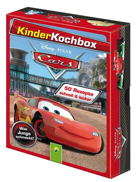 Kochen mit den Stars aus Disneys „Cars“ - 51 Karten im handlichen Format - Kinderleichte Rezepte für Snacks und kleine Gerichte - Mit allen Stars aus Disneys ""Cars"" - Anschauliche Rezeptfotos - Klassiker und tolle Trends - Pappschachtel mit Klappdeckel 10,5 x 14,5 x 4 cm - 50 farbig illustrierte Rezeptkarten und 1 Übersichtskarte Ob für die große Pause, ein Picknick oder den Kindergeburtstag – Lightning McQueen und seine Freunde geben Gas und zeigen Snacks, die schnell zubereitet sind und gut schmecken. Mit Hook, Carla, Francesco oder Bully lernen Kinder Schritt für Schritt wie sich kleinen Gerichte für jeden Geschmack zubereiten lassen: „Power-Riegel“ und „Durchstarter-Drink“, herzhafte Muffins und „Turbo-Tortilla“, „Carlas Kartoffelkugeln“ oder der Hirseburger „Radiator Springs“. Eine Rezepte-Sammlung für die ganze Familie und Fans der beliebten Filme von Disney und Pixar – auf praktischen Kärtchen mit Rezeptfotos zum Nachkochen, Ausprobieren und Genießen.