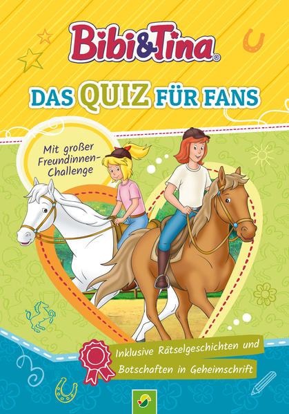 Bibi & Tina Das Quiz für Fans Riesengroßer Quizspaß mit Bibi & Tina! • Mit zahlreichen Quizfragen rund um Bibi & Tina und ihre Welt • Mit lustigen Tests, zum Beispiel: „Bibi oder Tina? Wem bist du ähnlicher?“ • Mit drei spannenden Rätselgeschichten zum Mitraten und versteckten Geheimschrift- Botschaften • Mit 2 Urkunden zum Ausschneiden Komm mit in die Welt von Bibi & Tina und erlebe für viele Stunden verhexten Quizund Rätselspaß! Ob alleine oder in einer Challenge mit der besten Freundin viele spannende Fragen warten darauf, beantwortet zu werden: Aus welchem Grund kommt Bibi zum ersten Mal auf den Martinshof? Wie heißt das Fohlen von Bibis Stute Sabrina? Und wie lange ist eine Stute trächtig, bis ihr Fohlen geboren wird? Wenn man von Bibi & Tina nicht genug bekommen kann, ist dieses Buch genau das richtige. Hier gibt es neben den kniffeligen Quizfragen rund um Bibi & Tina auch Quizfragen zu Pferdewissen und anderen Tieren und als Belohnung wartet eine Urkunde! Die witzigen Tests und spannenden Rätselgeschichten machen Spaß und lassen alle Fans noch tiefer in die Welt von Bibi & Tina eintauchen. Ein Must- have für alle Bibi & Tina- Fans!