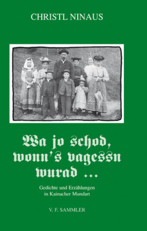 Als jüngstes Kind einer Bauersfamilie 1940 in Hemmersberg in der Weststeiermark geboren, begann Christl Ninaus bereits mit 6 Jahren, erste Reime in der Kainacher Mundart zu verfassen. Ganz egal, wo sie war, was sie gerade machte oder erlebte, immer formten sich ihre Gedanken zu Reimen. Im Laufe der Jahre trug sie ihre Arbeiten immer häufiger bei Veranstaltungen vor und verfasste Gedichte und Geschichten, die in verschiedenen Mundartbüchern veröffentlicht wurden. 1998 erschien ihr erstes Buch „Sou ändan si die Zeitn“ im Verlag F. Sammler. In „Wa jo schod, wonn’s vagessn wurad …“ erfreut Christl Ninaus ihre Leser mit einer Fülle von Gedichten und Geschichten in Kainacher Mundart. Dabei streift sie verschiedenste Themen, die sie in ihrem Leben bewegt haben oder nach wie vor bewegen. Ein wichtiger Bestandteil ihres Lebens besteht aus ihrer großen Familie, so dass sich eine Vielzahl von Gedichten über ihre Eltern und Verwandten, aber auch über und für ihre Kinder und Enkelkinder in der Sammlung befinden. Ein weiteres für sie wichtiges Thema stellt ihre Heimat, das Kainachtal, dar, dem sie ebenfalls einige Werke gewidmet hat. Aber auch Weihnachten, Ostern oder andere Feste des Jahreslaufes werden in Reimform von ihr beschrieben. Als Witwe eines Bergmannes widmet sie natürlich auch dieser Berufsgruppe und ihrer Schutzpatronin, der hl. Barbara, einige Gedichte und Geschichten. Ein Muss für jeden Mundartfreund!