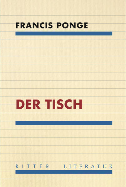 Dem Tisch, Schauplatz und Bestandteil des schriftstellerischen Tagwerks, Aufenthalts- und Vollzugsort für Tausende von Dingen und Handlungen, widmete Francis Ponge seine zwischen 1967 und 1973 entstandene Schrift „la table“. In zahlreichen, kaum den Umfang einer Seite überschreitenden, tage- buchartigen Notizen nähert sich Ponge dem Phänomen aus verschiedenen Blickwinkeln. So finden sich Überlegungen zur lautlichen und graphischen Besonderheit von „la table“, Thesen zur Etymologie, zu den Bestandteilen oder zur „Potentialität“ des Wortes ebenso wie Splitter persönlicher Erinnerung und emotionale Anreden des Möbels, ja sogar regelrechte Liebeserklärungen. Ponge verstand seine Arbeit, die zwischen philologischer Akribie und kühner Spekulation changiert, als Beitrag zu einer enzyklopädischen Kosmologie, deren Erkenntnisinteresse über jenes der akademisch institutionalisierten Wissenschaft in Richtung Moral und Politik hinausreicht. „Der Tisch“ ist ein Herzstück dieses exzeptionellen Programms einer „poetischen Physik“.