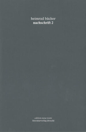 Dieser zweite Teil von Heimrad Bäckers dokumentarischer Dichtung mit den Mitteln der konkreten Poesie erweitert die montierten Quellen der nationalsozialistischen Tötungsmaschinerie um die Sprachmuster der Nürnberger Prozesse, um Textdokumente des Eichmann-Prozesses in Israel und um schriftliche und mündliche Zeugnisse von Opfern des Holocaust. Wie schon im ersten Band der nachschrift geht es Bäcker darum, die in Sprachverwendung und -struktur angelegten Keimzellen des Grausamen aufzuzeichnen und die Genese des Unvorstellbaren im sezierenden Blick von Montage und Auswahl transparent zu machen. Ästhetisch angemessener - gerechter - als mit den Mitteln einer fiktiven Schilderung der Zeitzeugenschaft gelangt er so zu Textgebilden, die einerseits in verknappter Form einen unausweichlichen Hinweis auf die außersprachliche Realität beinhalten, auf die sie verweisen