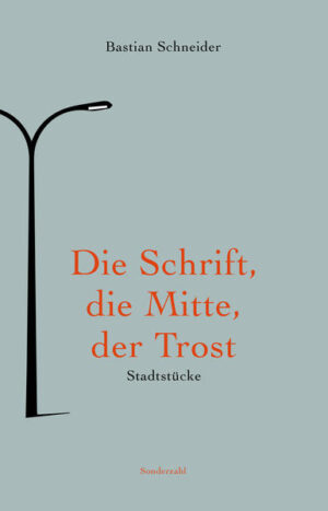 »Im Schaufenster einer Buchhandlung lag eine tote Fliege vor den Bestsellern der Saison auf dem Rücken. Sie streckte ihre dünnen Beinchen in die Luft wie winzig kleine Antennen, die sich bei jedem Luftzug neu ausrichteten.«  Mit feiner Ironie lauscht Bastian Schneider den ephemeren Momenten des städtischen Alltags ihre so gar nicht kurzlebige Poesie ab. Unter seinem Blick erweisen sich gerade die Unscheinbarkeiten als unerschöpflicher Steinbruch für  dichterische Einsichten.  Die Kurztexte ergeben dabei eine besondere Route durch europäische Metropolen wie Istanbul, Köln, Marseille, Paris oder Wien, indem sie diese zu verschiedensten »Stücken« verdichten: Frühstücke, Randstücke, Spazierstücke, Singstücke (u.v.w.m.) laden dazu ein, die teils abgründige Schrift urbaner Oberflächen sehen und lesen zu lernen.  Ist man einmal mit einem dahingehend geschärften Sensorium ausgestattet, kann man sich der intimen Verbindung von Worten und Begebenheiten nicht mehr entziehen: Die kleinsten Details erweisen sich als Ausdruck und  Kommentar zu den großen Fragen, die Bezeichnungen der Dinge graben sich tief in die eigenen Beobachtungen ein und rufen bisher stumm gebliebene Korrespondenzen auf den Plan. Auf subtile Weise bilden die »Stadt stücke« so nicht nur hellsichtige Fragmente, sondern eine kleine Schule des Sehens und Sagens: Die Wirklichkeit ist nicht einfach der Fall, sondern entspinnt sich erst im kunstvollen Wechselspiel von Worten und Geschehen - stückweise.