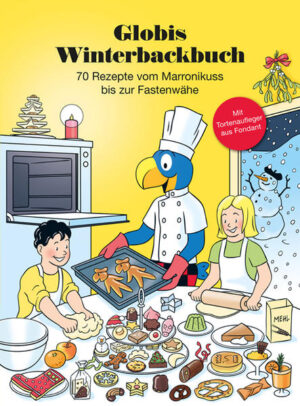 Ganz besonders schön ist es, wenn man in der dunklen Jahreszeit zusammen kochen und backen kann. Mit Globis neustem Backbuch kommt man wunderbar durch den Winter. Es beinhaltet ausgewählte Rezepte des umtriebigen Bäckers und Hoteliers Lukas Imseng aus Saas-Fee. Seine Rezepte sind raffiniert, originell und bieten überraschende Variationen. Aus dem Inhalt: Klauskopf-Brot, Zimtspritzgebäck, Liebesäpfel, Aprikosentannenbaum, Schneemänner, Engelsaugen, Kürbiskonfi, Gugelhöpfli mit Erbsen, kandierte Früchte, Schoko-Salami, Gingerman aus England, Pfefferlebkuchen-Sticker und vieles, vieles mehr. Zwischen den Anleitungen für die Rezepte findet man auch Themenseiten wie z.B. über Nüsse, darüber wie man weisse Schokolade macht, über Früchte im Winter, die Adventzeit, Weihnachtsgewürze und einiges mehr. Die Anleitungen erklären mit Text und Bild das Vorgehen. Globi kocht selber, und lustige Vignetten begleiten die Rezepte und Themenseiten.