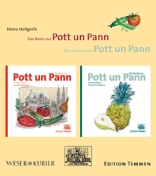 'Pott un Pann' - so lautet der Titel einer Kolumne im 'Weser Kurier', in der Heinz Holtgrefe seit 1983 seine beliebten Kochrezepte veröffentlicht. Mal einfach, mal mit viel Aufwand, mal exotisch, mal urdeutsch - aber immer mit Sorgfalt und mit möglichst frischen Zutaten der Saison. So sind im Laufe der letzten zwanzig Jahre über 1000 Rezepte veröffentlicht worden und an neuen Themen und Ideen mangelt es nicht. Als vor rund zehn Jahren die erste Ausgabe von 'Das Beste aus Pott un Pann' auf den Markt kam, waren alle Beteiligten vom Erfolg überrascht: inenrhalb kürzester Zeit musste die Rezeptsammlung in einer zweiten Auflage gedruckt werden. Nun erscheint auch der zweite Band der beliebten Kochrezepte mit neuen Ideen für das Kochen am heimischen Herd. Anlass für den Verlag, auch Band 1 in modernisiertem Layout erneut auf den Markt zu bringen. Mit 'Das Beste aus Pott un Pann' und 'Das Neueste aus Pott un Pann' legt die Edition Temmen damit zwei moderne Kochbücher vor, die traditionelle und zeitgenössische Rezepte vorstellen und auch jungen Leuten Lust auf kulinarische Ausflüge macht. Von Morchelsuppe über Ravioli oder Carpaccio, von Kohlrabi bis hin zu in riesling gedünstete Äpfel oder Masala-geschärftes Gulasch - für jeden Geschmack ist etwas dabei. Alle Rezepte sind übersichtlich beschrieben und leicht nachzukochen. Band 1 und 2 zusammen in einem Schuber.