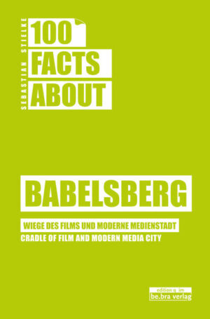 Babelsberg gehört heute zu den größten und modernsten Medienstandorten in Europa. Seit 1911 stehen in der Traumfabrik im größten Stadtteil Potsdams deutsche und internationale Filmschaffende vor und hinter der Kamera – von Alfred Hitchcock bis Steven Spielberg, von Marlene Dietrich bis Kate Winslet. Sebastian Stielke präsentiert in diesem Buch 100 unterhaltsame und verblüffende Fakten über Drehorte, Filme, Stars und technische Meisterleistungen in Geschichte und Gegenwart. Today, Babelsberg is one of the largest and most modern media locations in Europe. Since 1911, German and international filmmakers have been working in front of and behind the cameras in the dream factory of Potsdam’s largest district – from Alfred Hitchcock to Steven Spielberg, from Marlene Dietrich to Kate Winslet. In this book Sebastian Stielke presents 100 entertaining and amazing facts about film locations, films, stars and technical achievements from the past and in the present.